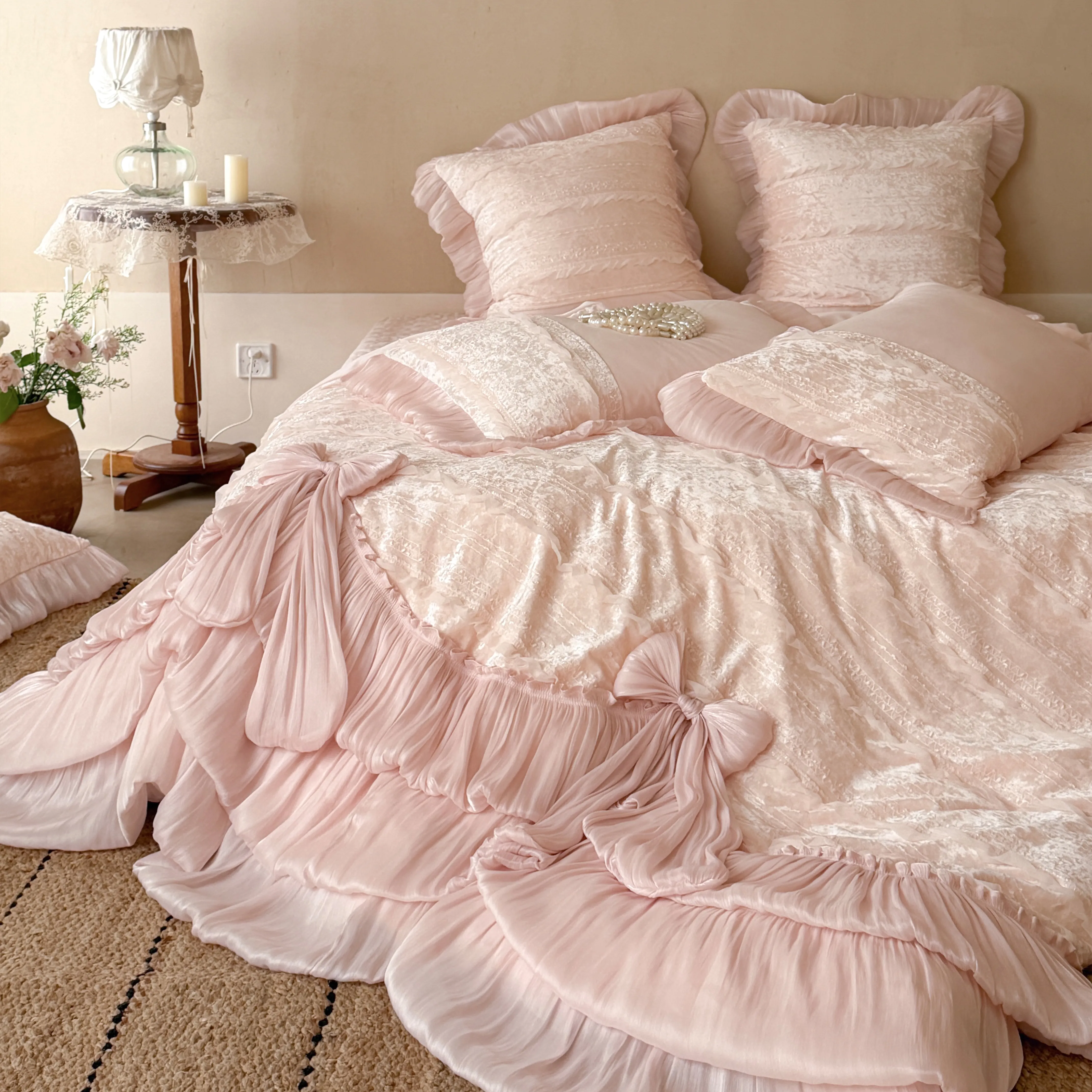Coquette Princess Winter Fleece Milk Velvet Bedspread Pillowcase 4 Pcs Set04 Coquette Princess Winter Fleece Milk Velvet Bedspread Pillowcase 4 Pcs Set04