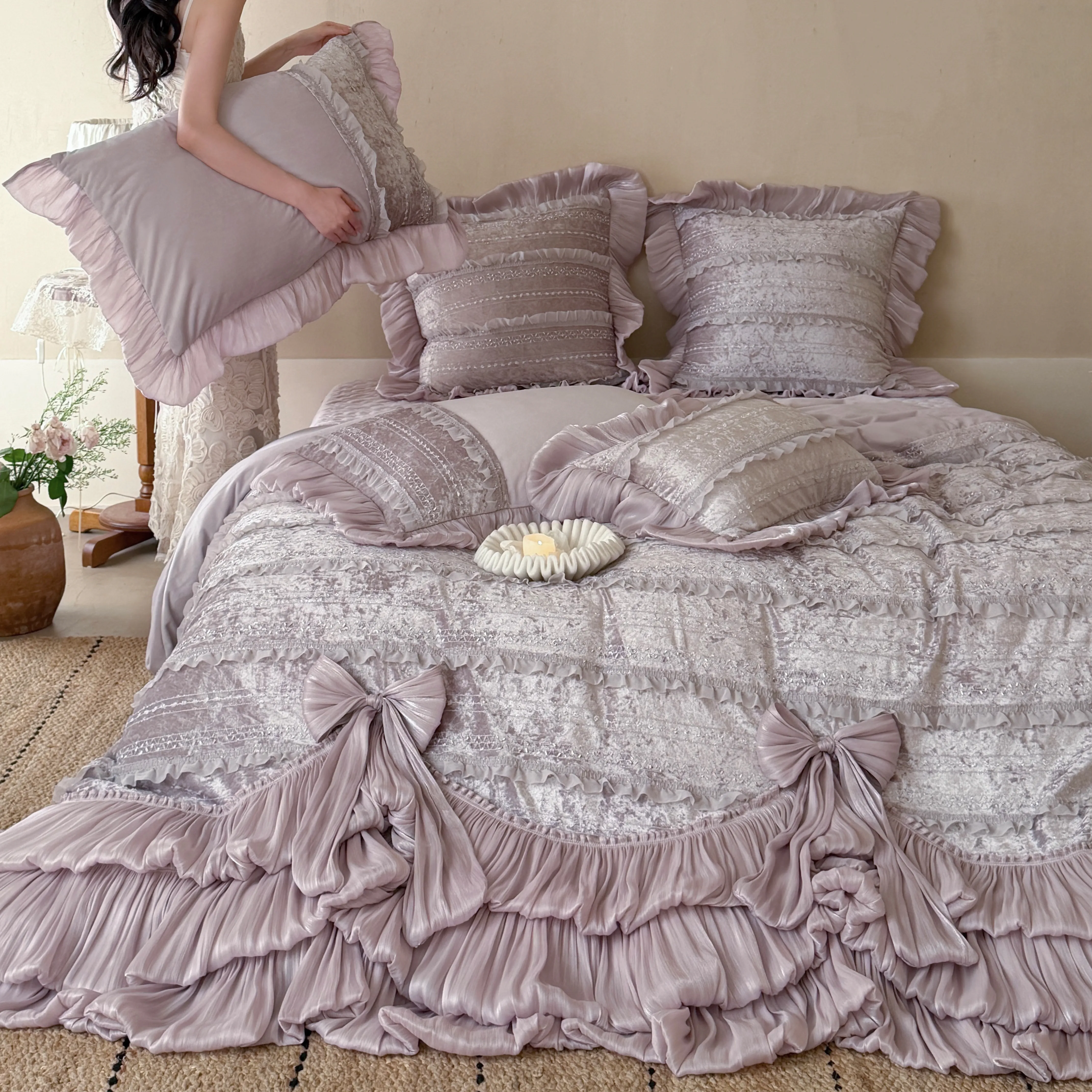 Coquette Princess Winter Fleece Milk Velvet Bedspread Pillowcase 4 Pcs Set12 Coquette Princess Winter Fleece Milk Velvet Bedspread Pillowcase 4 Pcs Set12