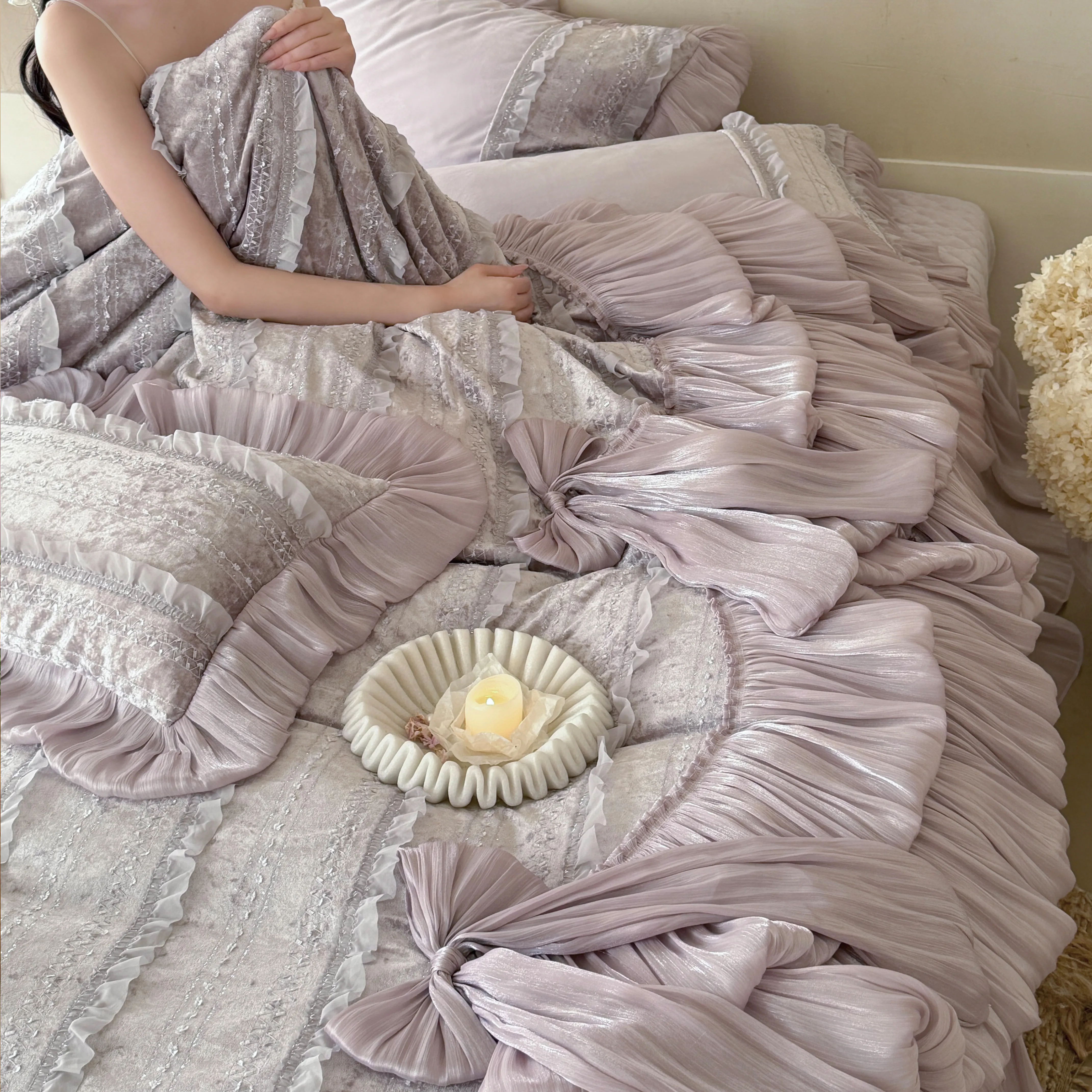 Coquette Princess Winter Fleece Milk Velvet Bedspread Pillowcase 4 Pcs Set18 Coquette Princess Winter Fleece Milk Velvet Bedspread Pillowcase 4 Pcs Set18
