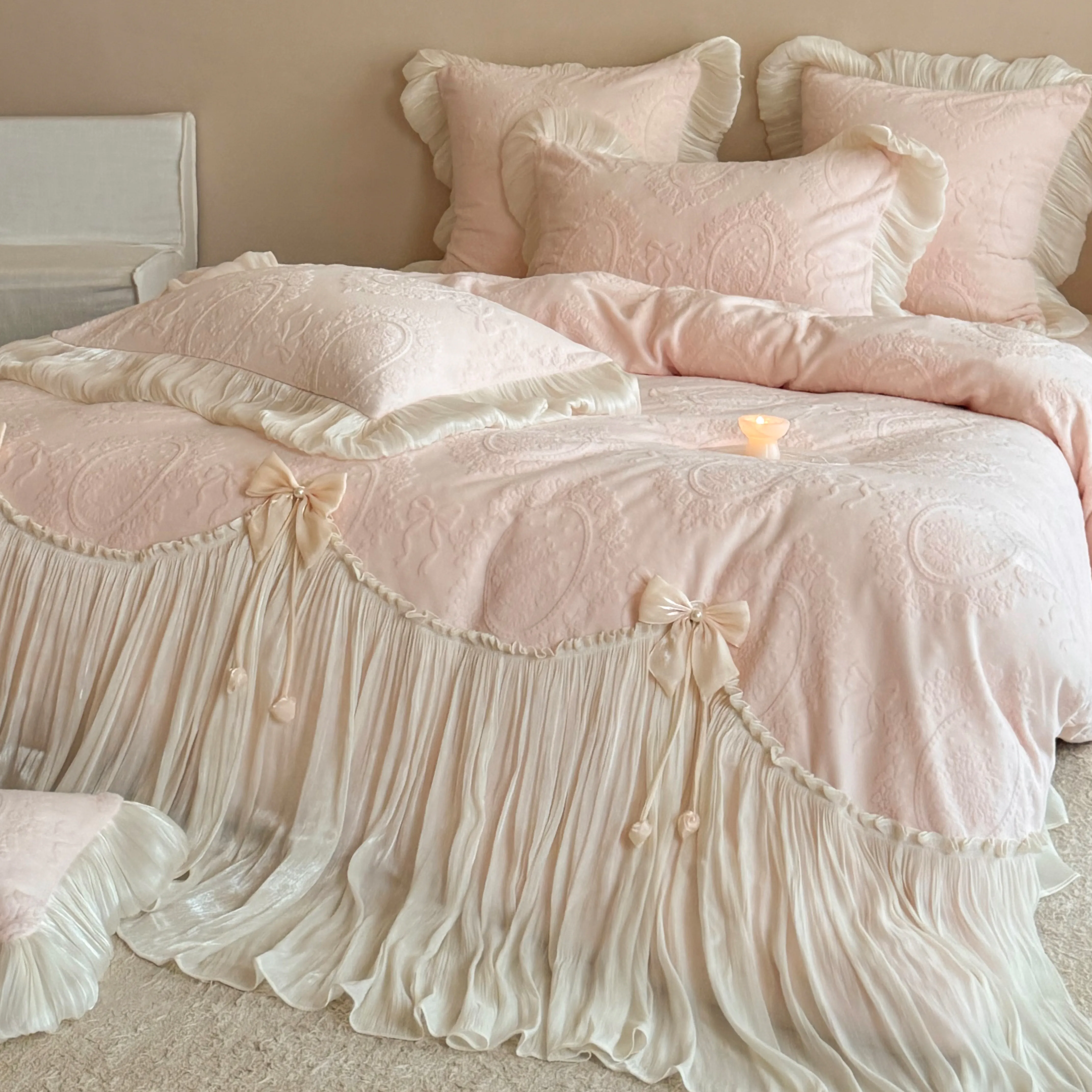 Cottage Embossed Floral Carved Matte Milk Velvet Fleece 4 Pcs Bedding Set02