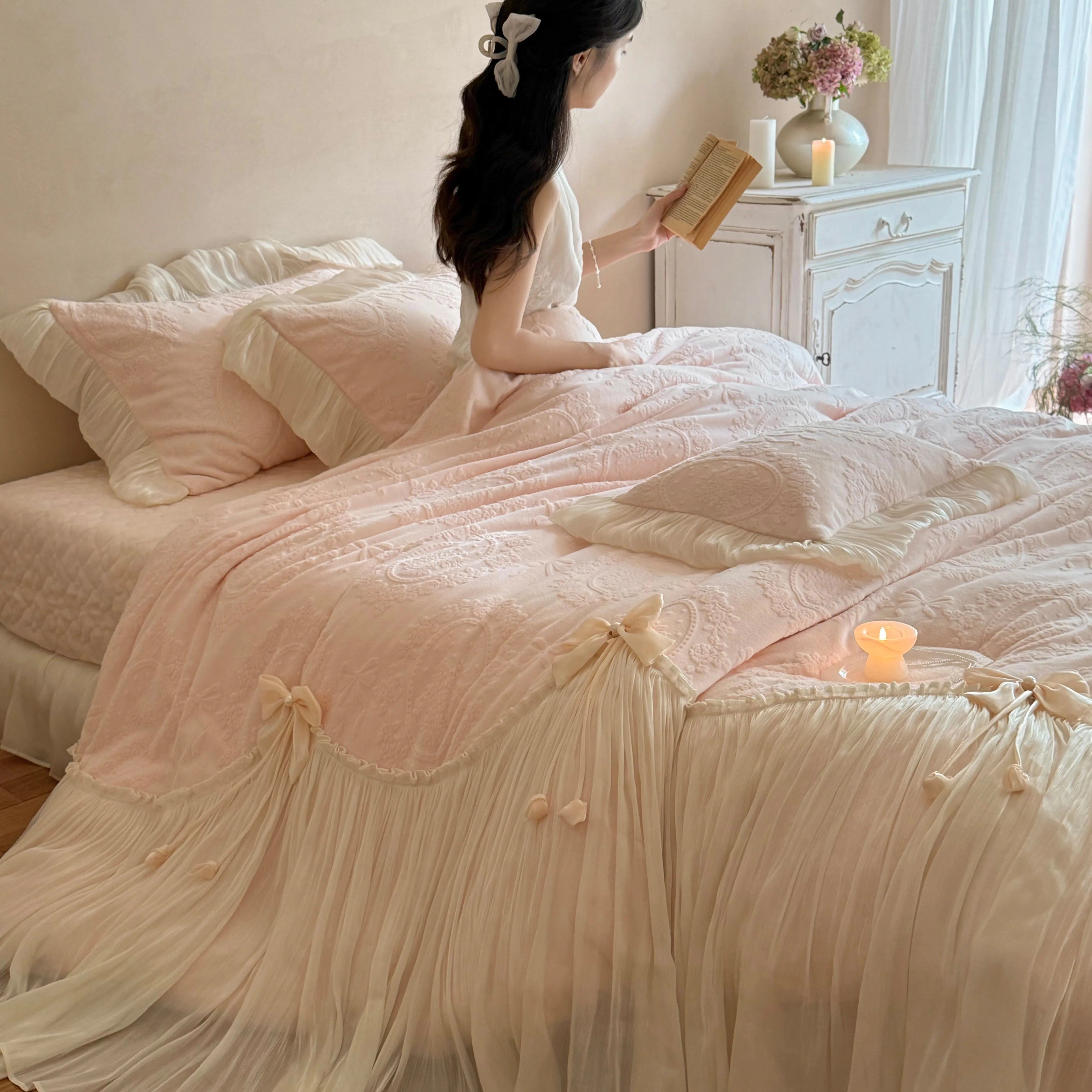 Cottage Embossed Floral Carved Matte Milk Velvet Fleece 4 Pcs Bedding Set05 Cottage Embossed Floral Carved Matte Milk Velvet Fleece 4 Pcs Bedding Set05