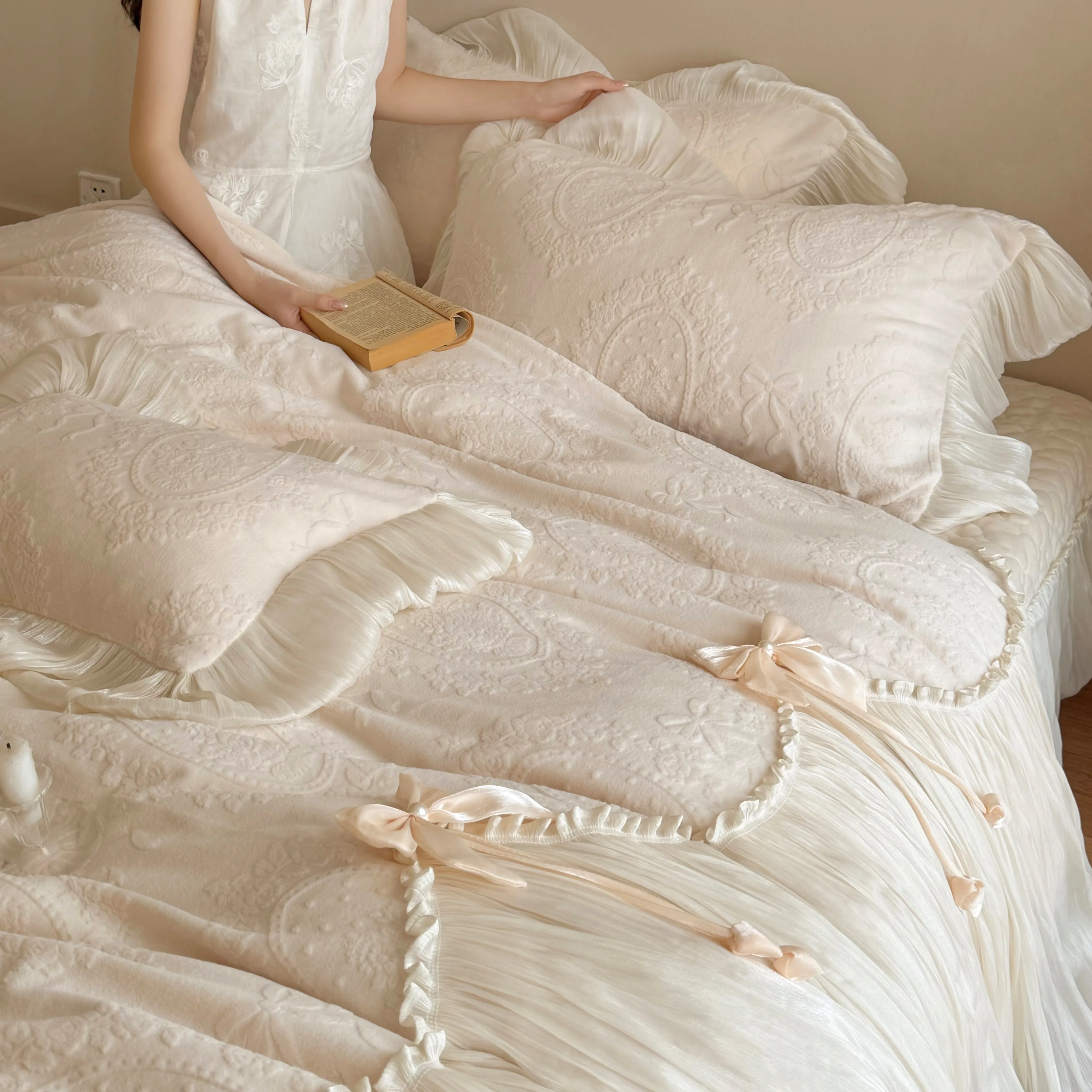 Cottage Embossed Floral Carved Matte Milk Velvet Fleece 4 Pcs Bedding Set15 Cottage Embossed Floral Carved Matte Milk Velvet Fleece 4 Pcs Bedding Set15