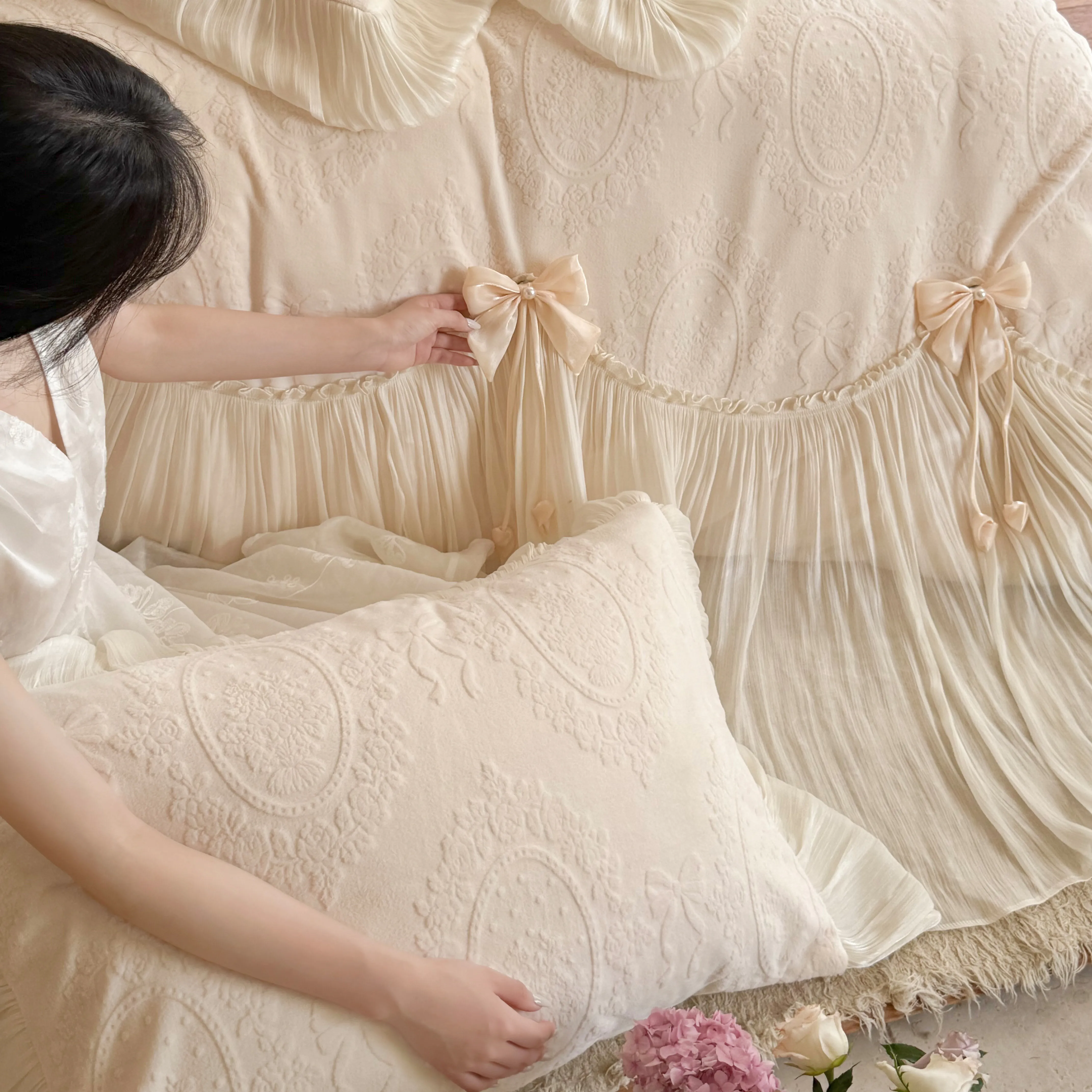 Cottage Embossed Floral Carved Matte Milk Velvet Fleece 4 Pcs Bedding Set16 Cottage Embossed Floral Carved Matte Milk Velvet Fleece 4 Pcs Bedding Set16