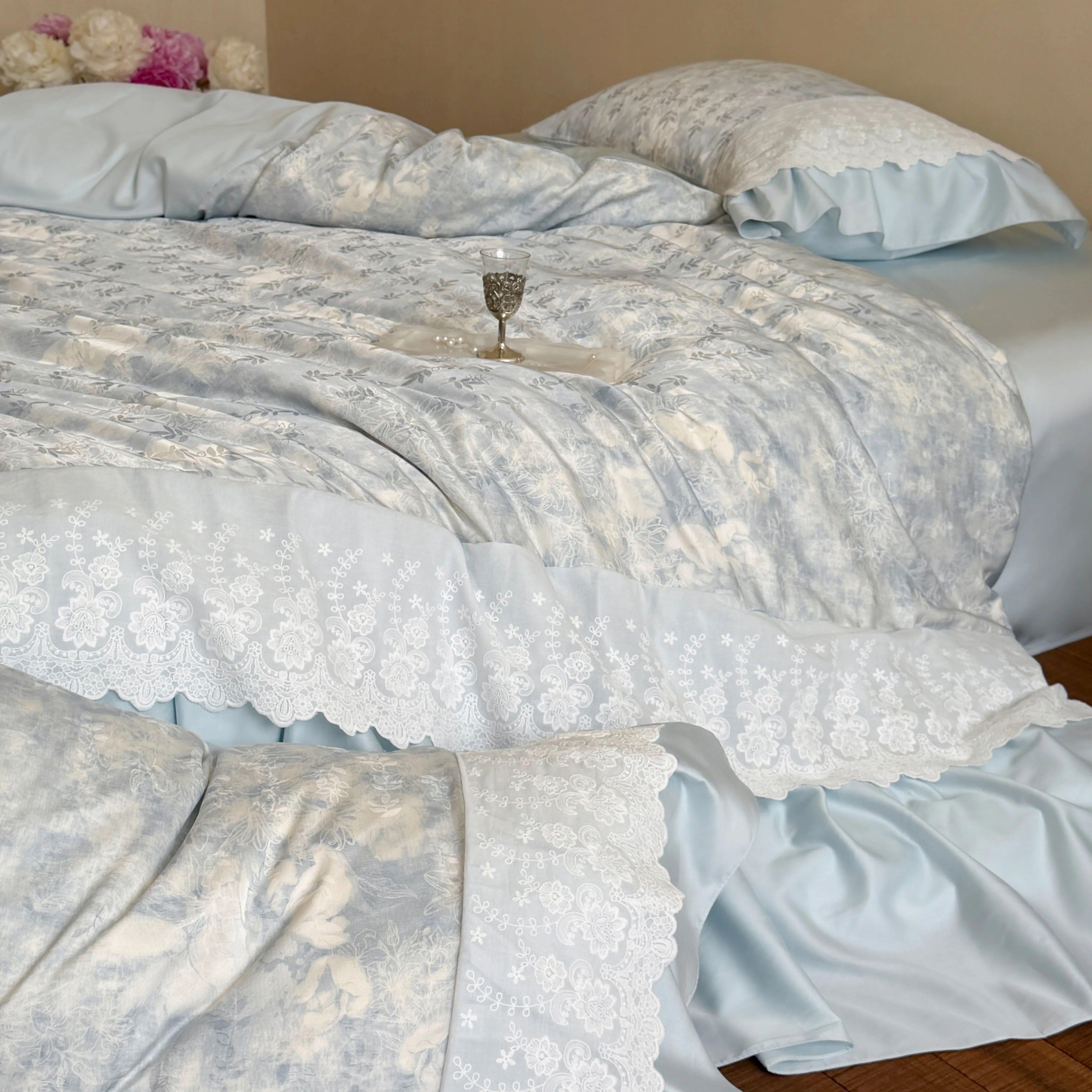 Cottagecore 100s Pure Cotton Floral Print Scalloped Lace Ruffle Bedding Set07 Cottagecore 100s Pure Cotton Floral Print Scalloped Lace Ruffle Bedding Set07