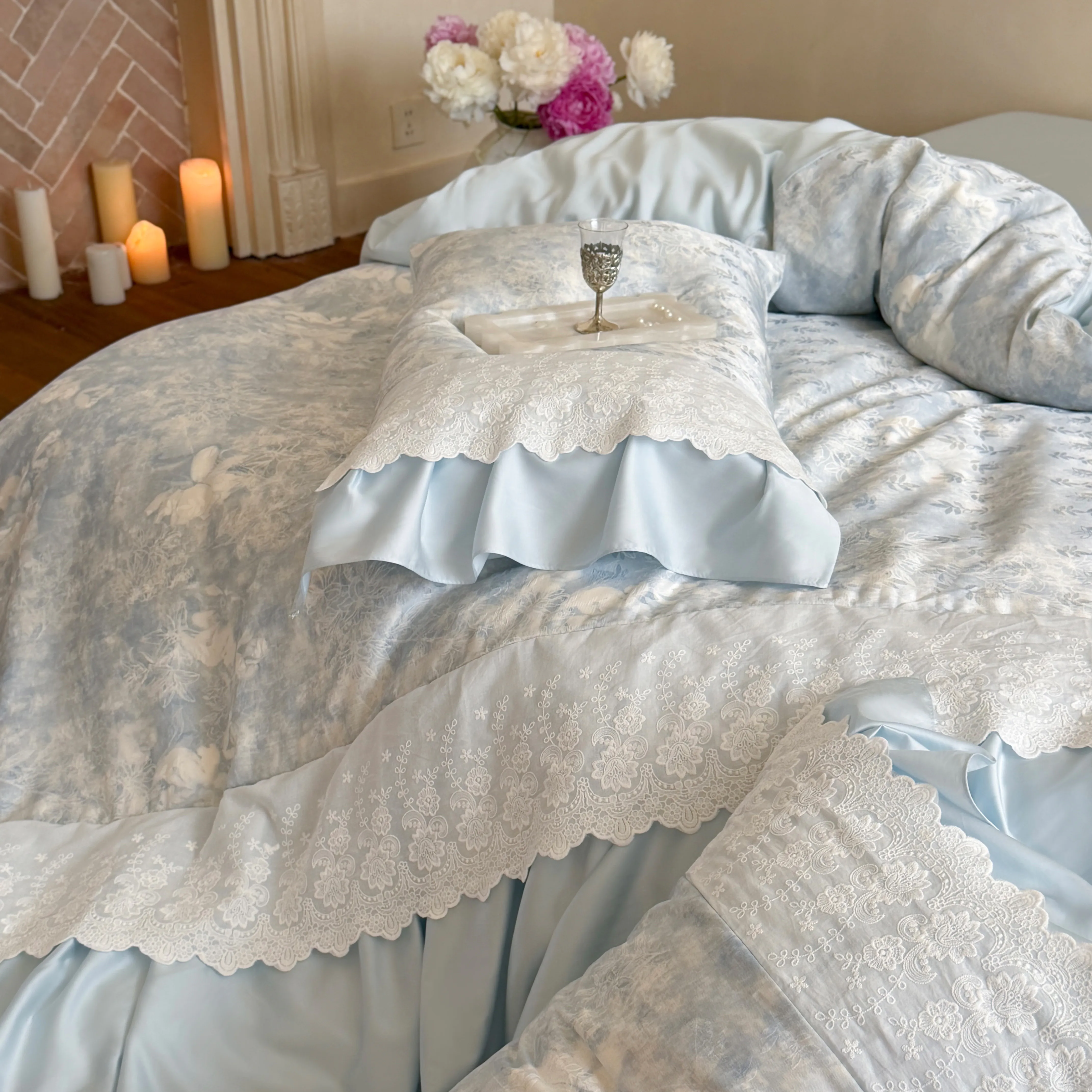 Cottagecore 100s Pure Cotton Floral Print Scalloped Lace Ruffle Bedding Set10 Cottagecore 100s Pure Cotton Floral Print Scalloped Lace Ruffle Bedding Set10