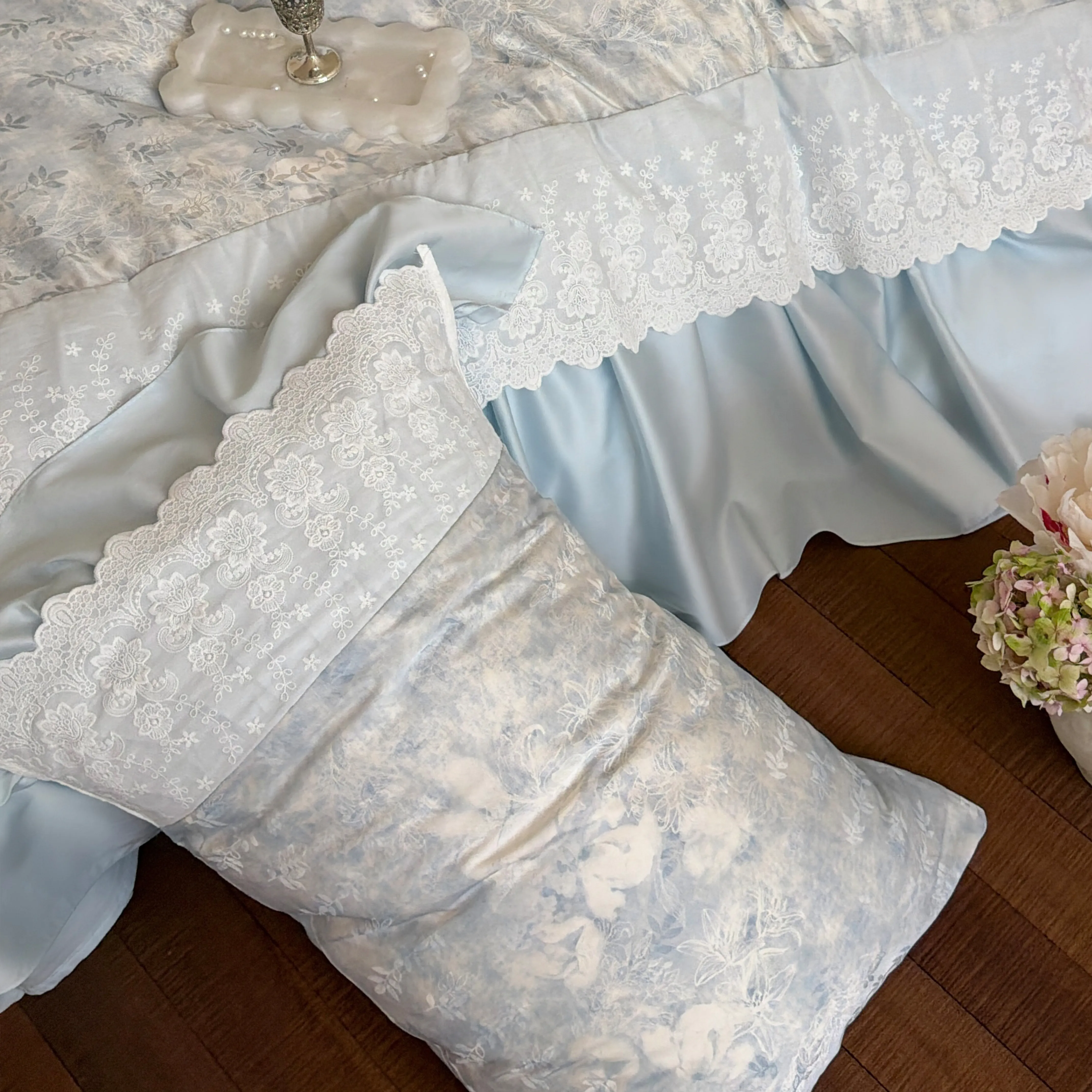 Cottagecore 100s Pure Cotton Floral Print Scalloped Lace Ruffle Bedding Set11 Cottagecore 100s Pure Cotton Floral Print Scalloped Lace Ruffle Bedding Set11