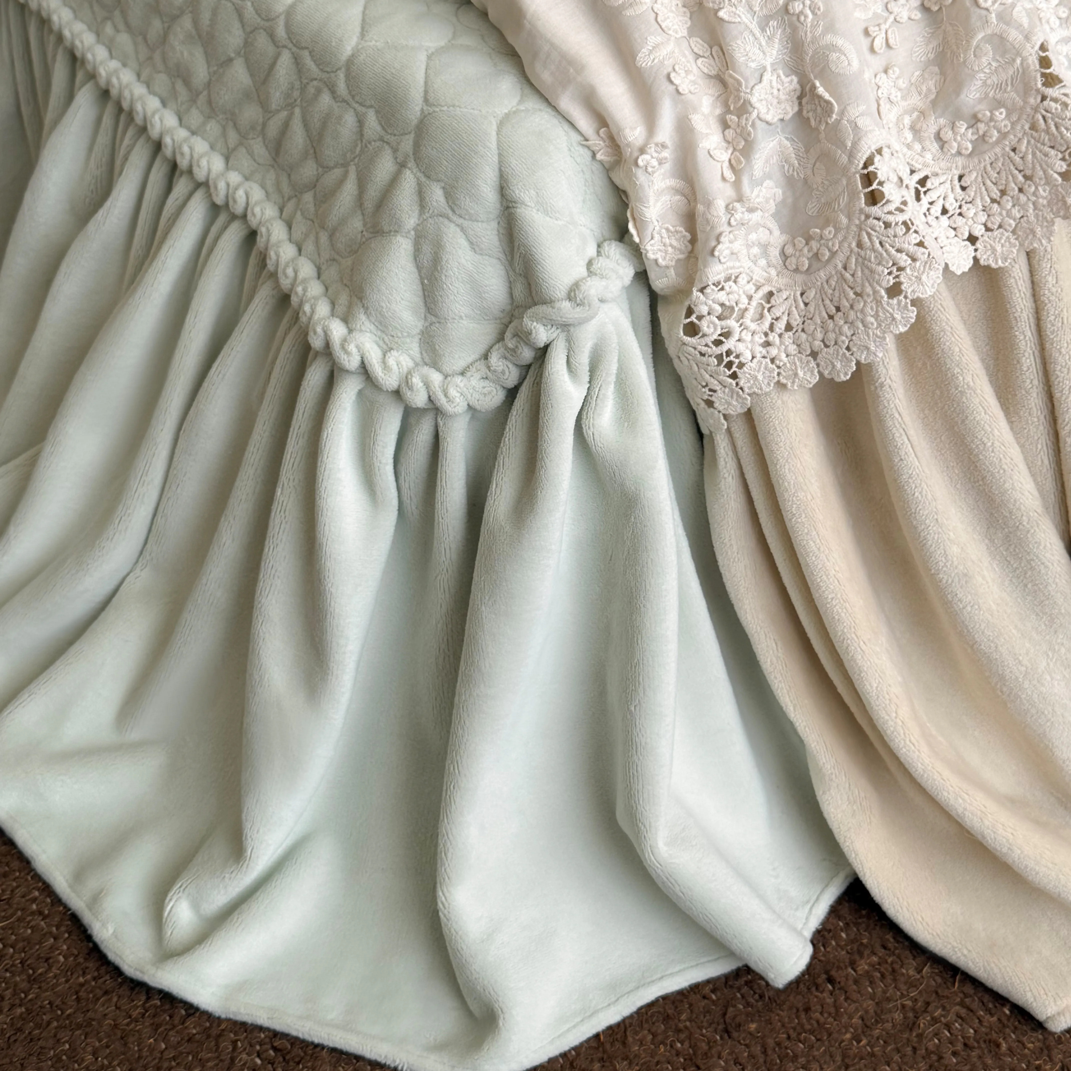 French Country Botanical Floral Carved Velvet Lace Trim Ruffle Bedding Set13 French Country Botanical Floral Carved Velvet Lace Trim Ruffle Bedding Set13