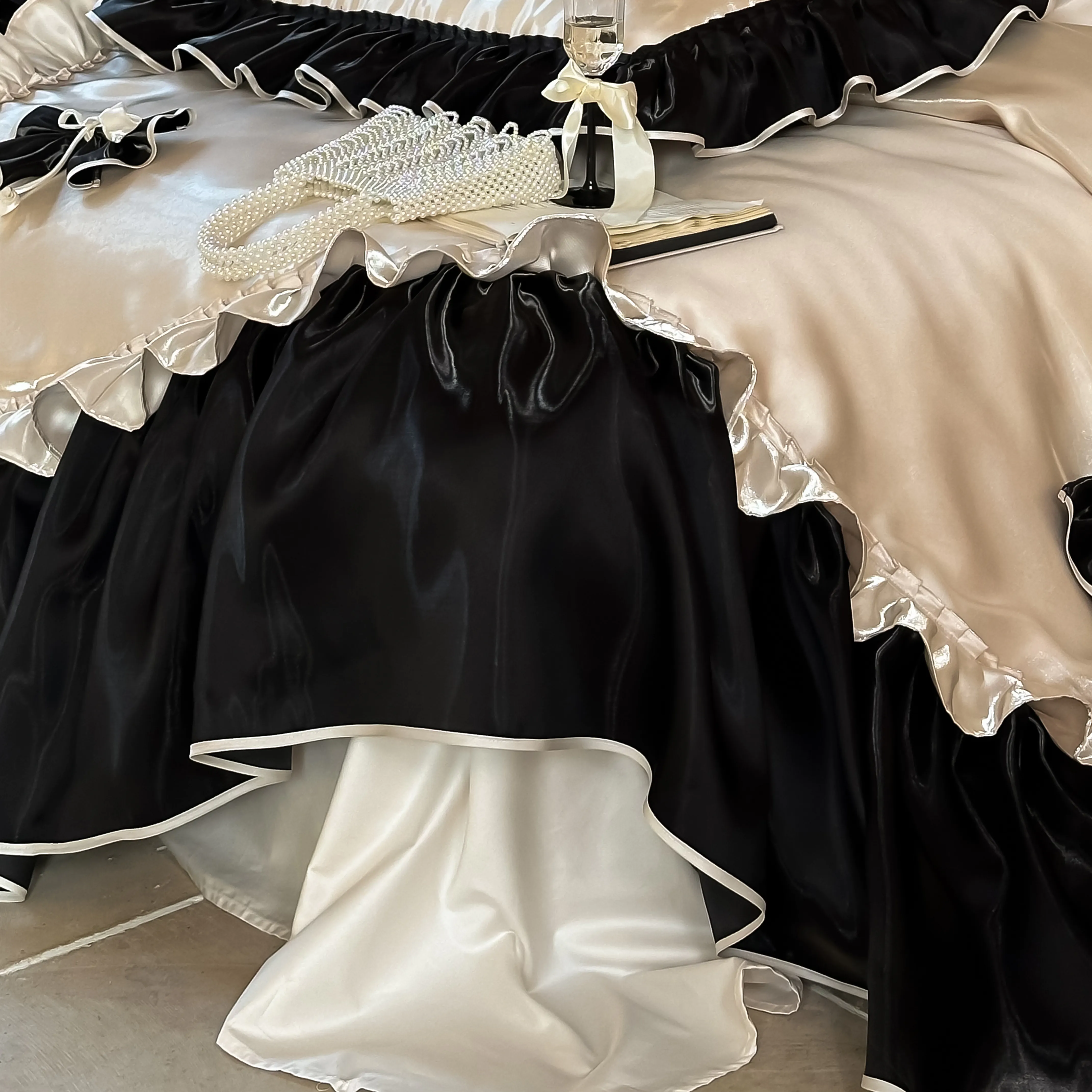 French Style Glossy 100s Long-Staple Cotton Ruffle Bow Duvet Cover Set14 French Style Glossy 100s Long Staple Cotton Ruffle Bow Duvet Cover Set14