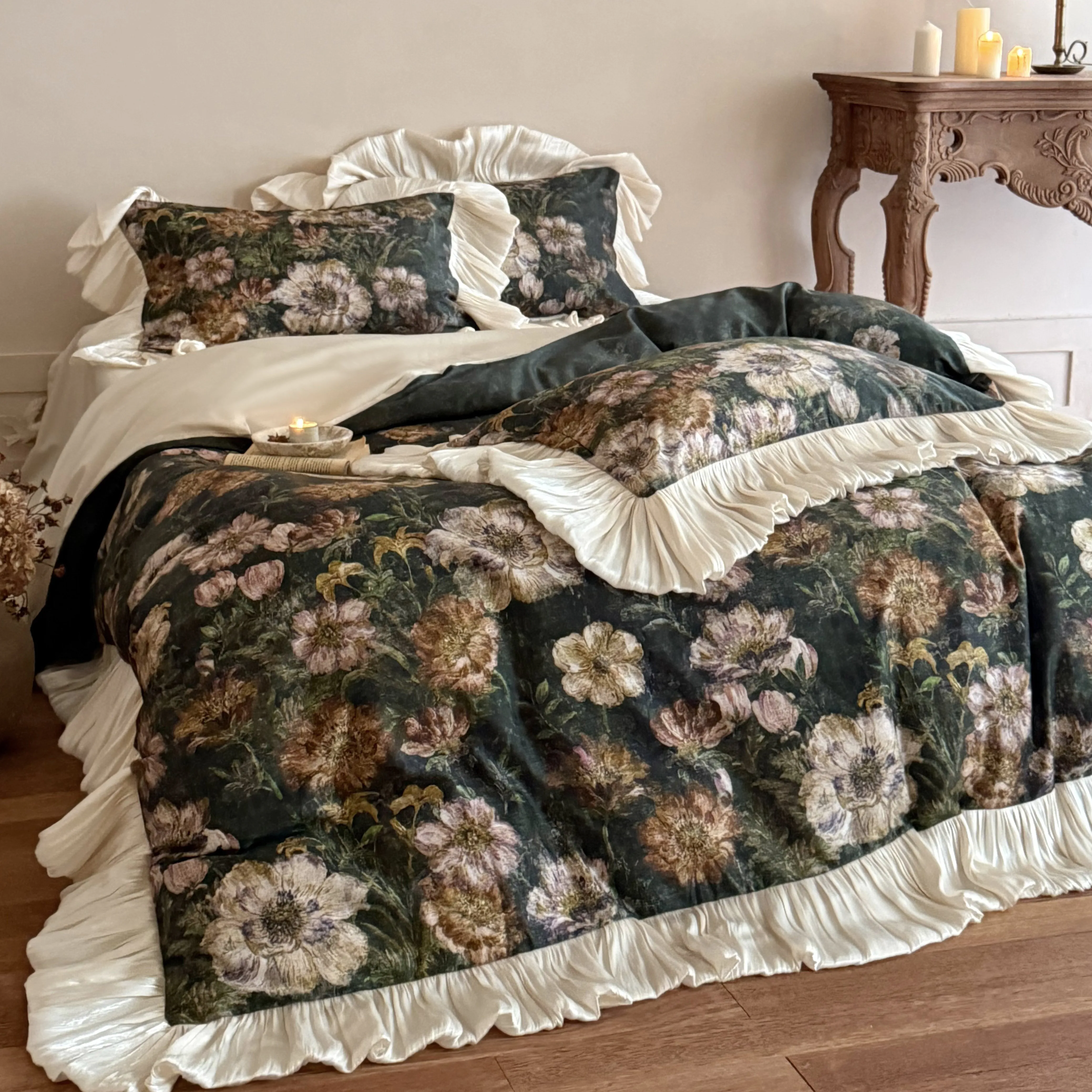 French Vintage Oil Painting Botanical Print 50S Cotton Comforter Cover Set02