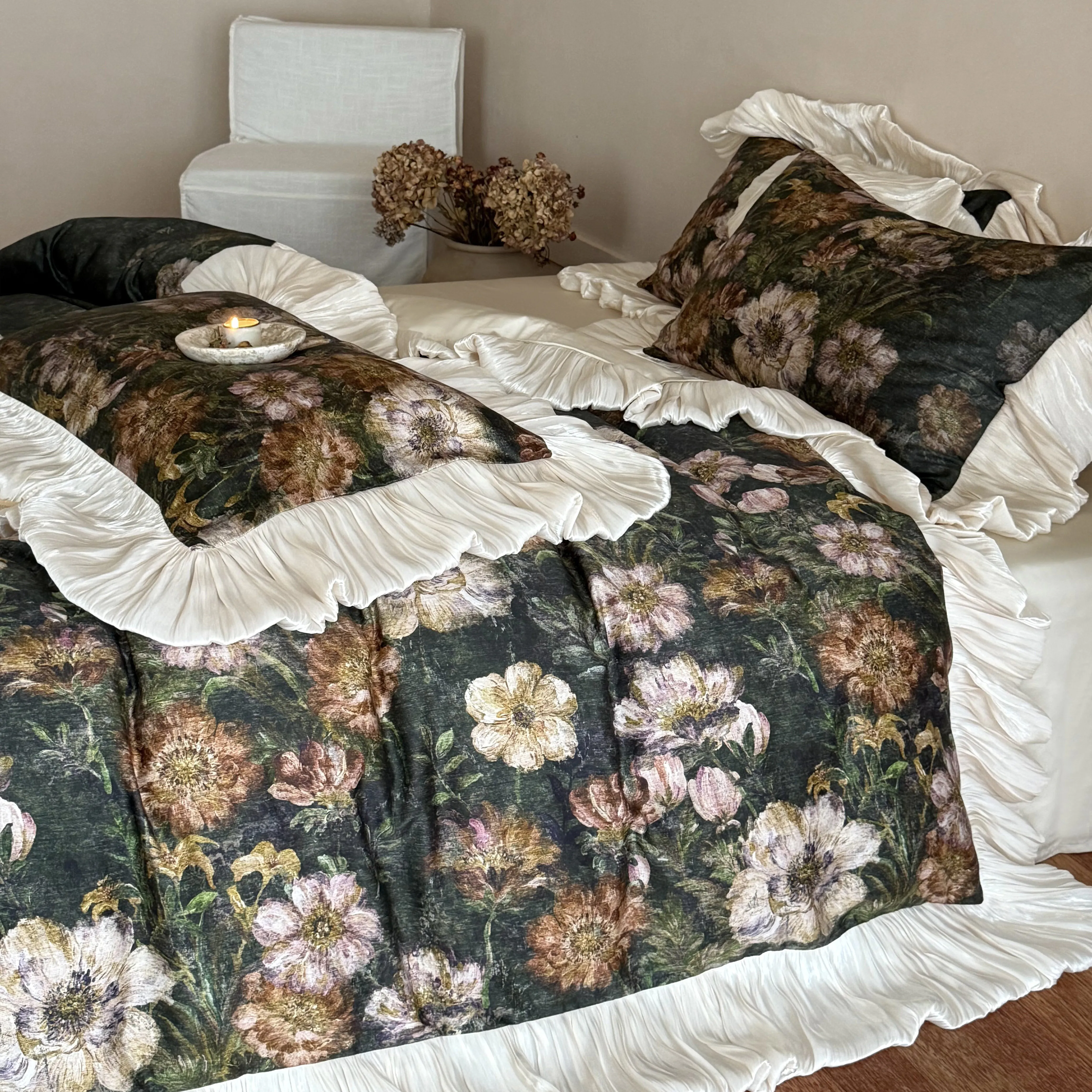 French Vintage Oil-Painting Botanical Print 50S Cotton Comforter Cover Set07 French Vintage Oil Painting Botanical Print 50S Cotton Comforter Cover Set07