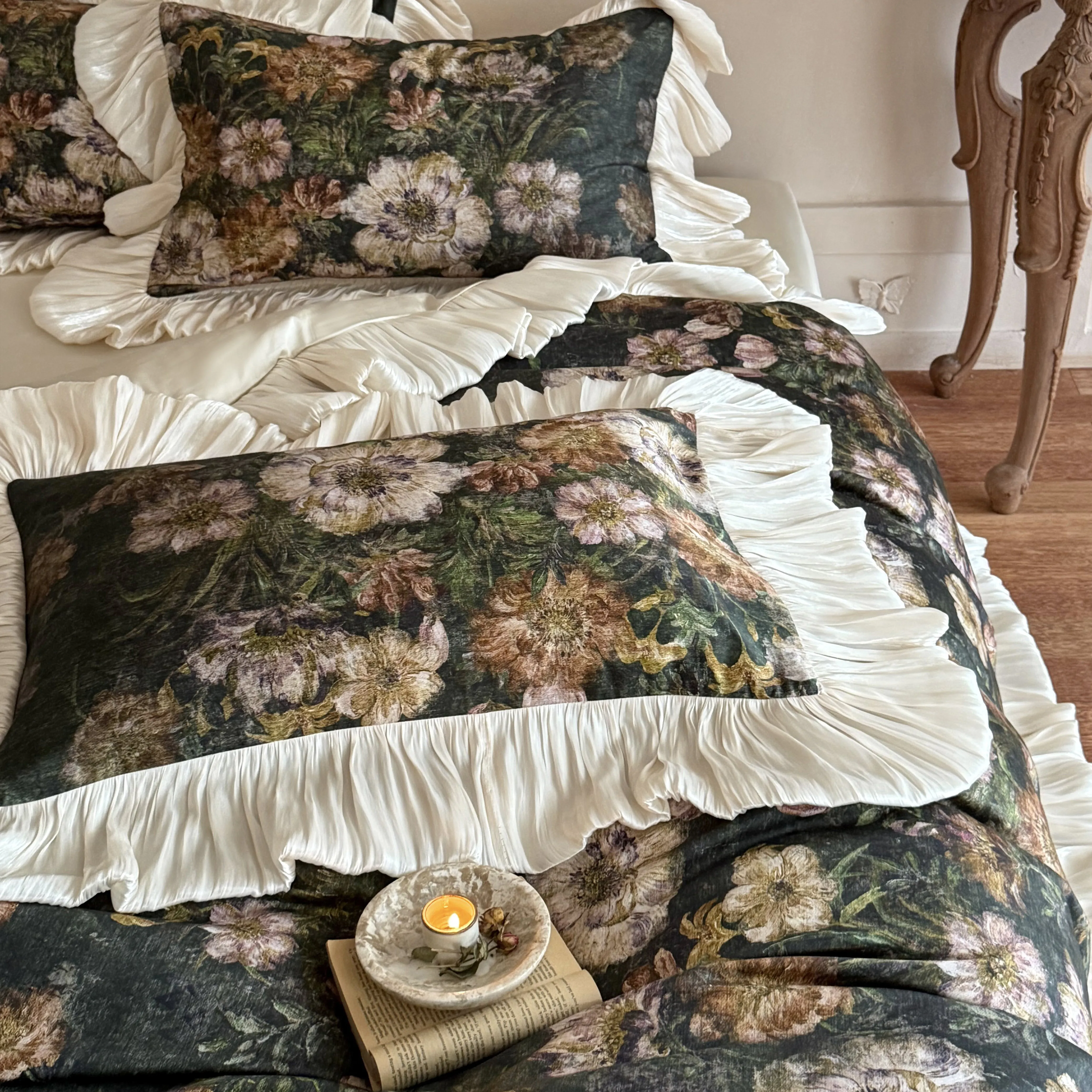 French Vintage Oil-Painting Botanical Print 50S Cotton Comforter Cover Set08 French Vintage Oil Painting Botanical Print 50S Cotton Comforter Cover Set08