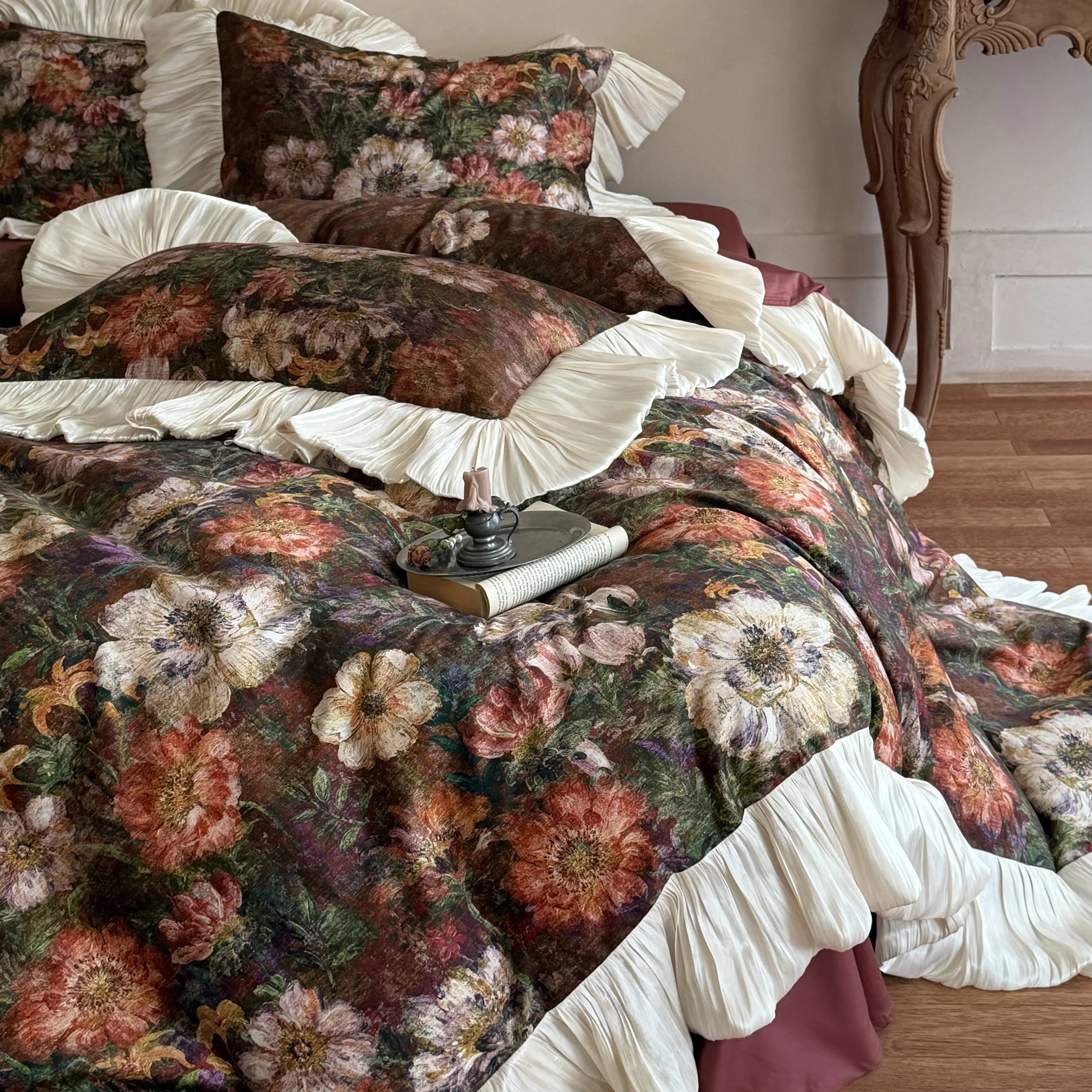 French Vintage Oil-Painting Botanical Print 50S Cotton Comforter Cover Set12 French Vintage Oil Painting Botanical Print 50S Cotton Comforter Cover Set12