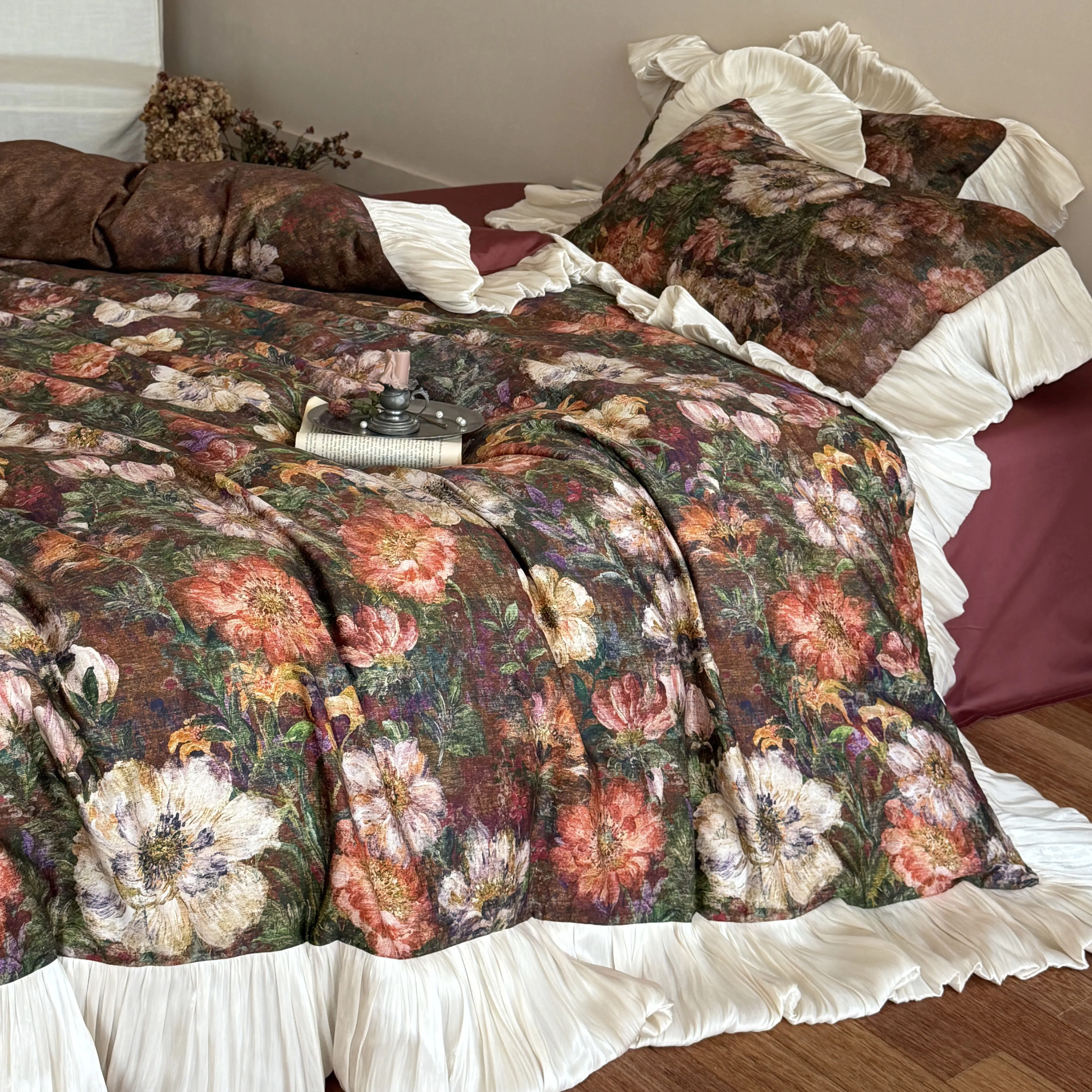 French Vintage Oil-Painting Botanical Print 50S Cotton Comforter Cover Set15 French Vintage Oil Painting Botanical Print 50S Cotton Comforter Cover Set15