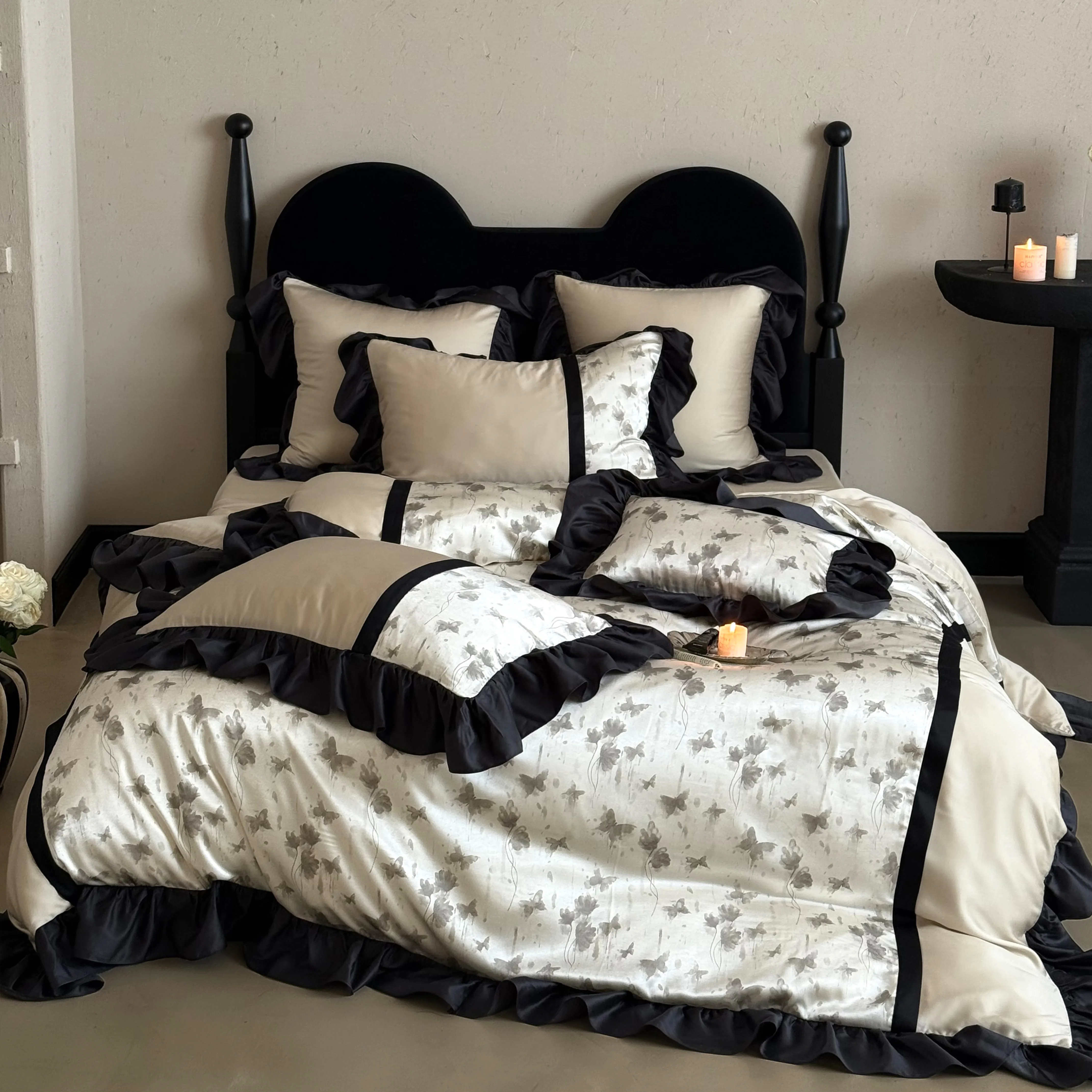 Modern Farmhouse Butterfly Floral Print Brushed Cotton 4 Piece Bedding Set01