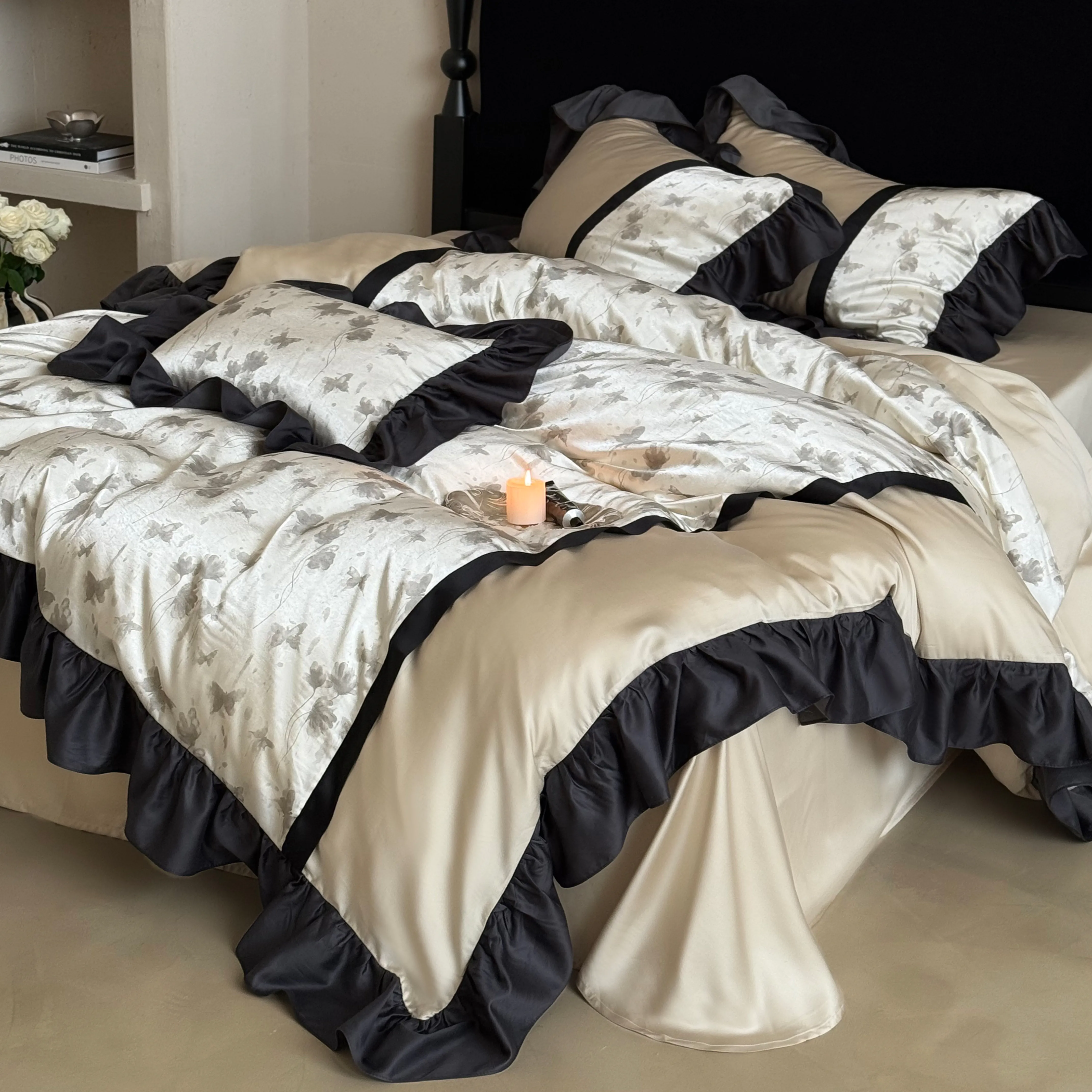 Modern Farmhouse Butterfly Floral Print Brushed Cotton 4 Piece Bedding Set02