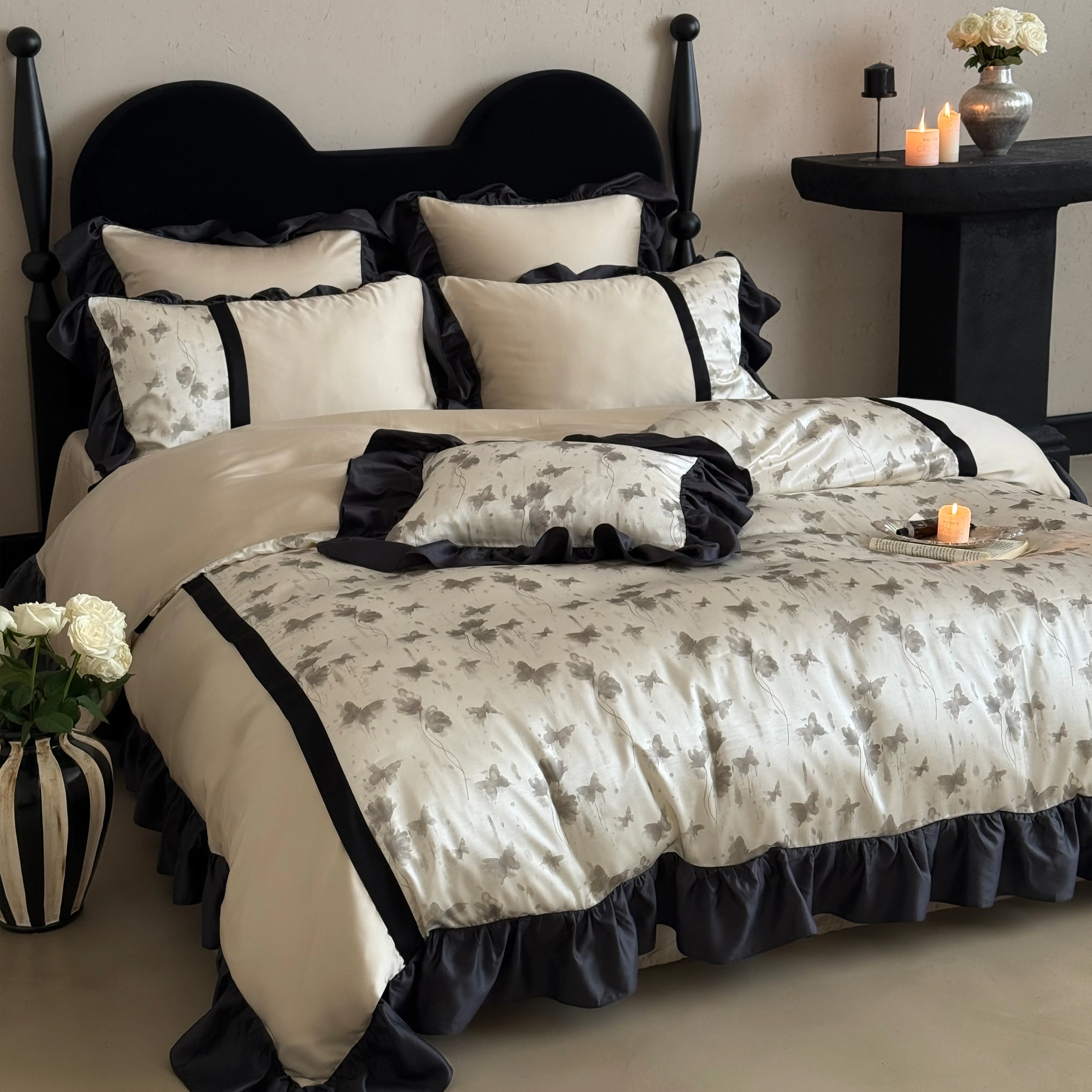 Modern Farmhouse Butterfly Floral Print Brushed Cotton 4-Piece Bedding Set03 Modern Farmhouse Butterfly Floral Print Brushed Cotton 4 Piece Bedding Set03