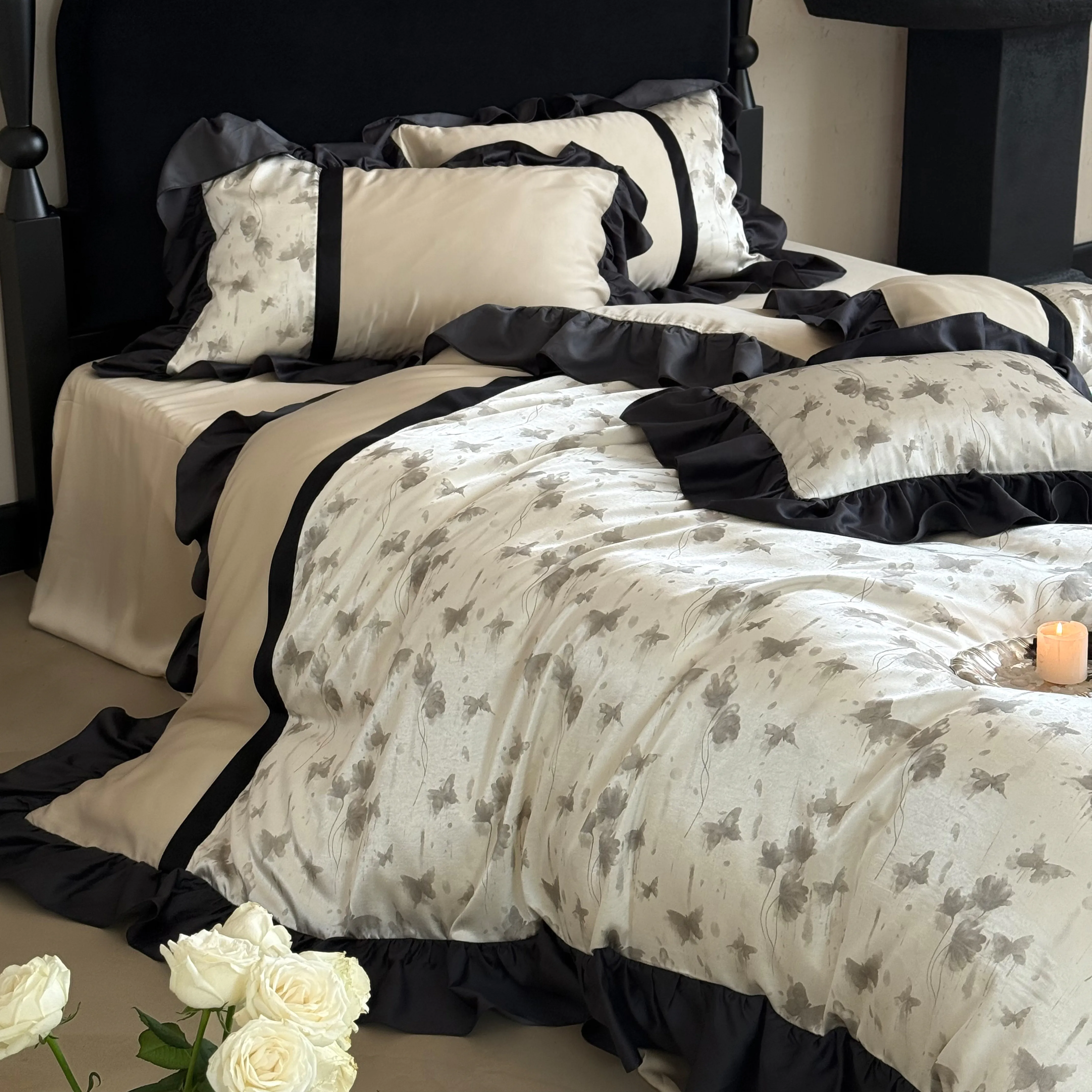 Modern Farmhouse Butterfly Floral Print Brushed Cotton 4-Piece Bedding Set06 Modern Farmhouse Butterfly Floral Print Brushed Cotton 4 Piece Bedding Set06