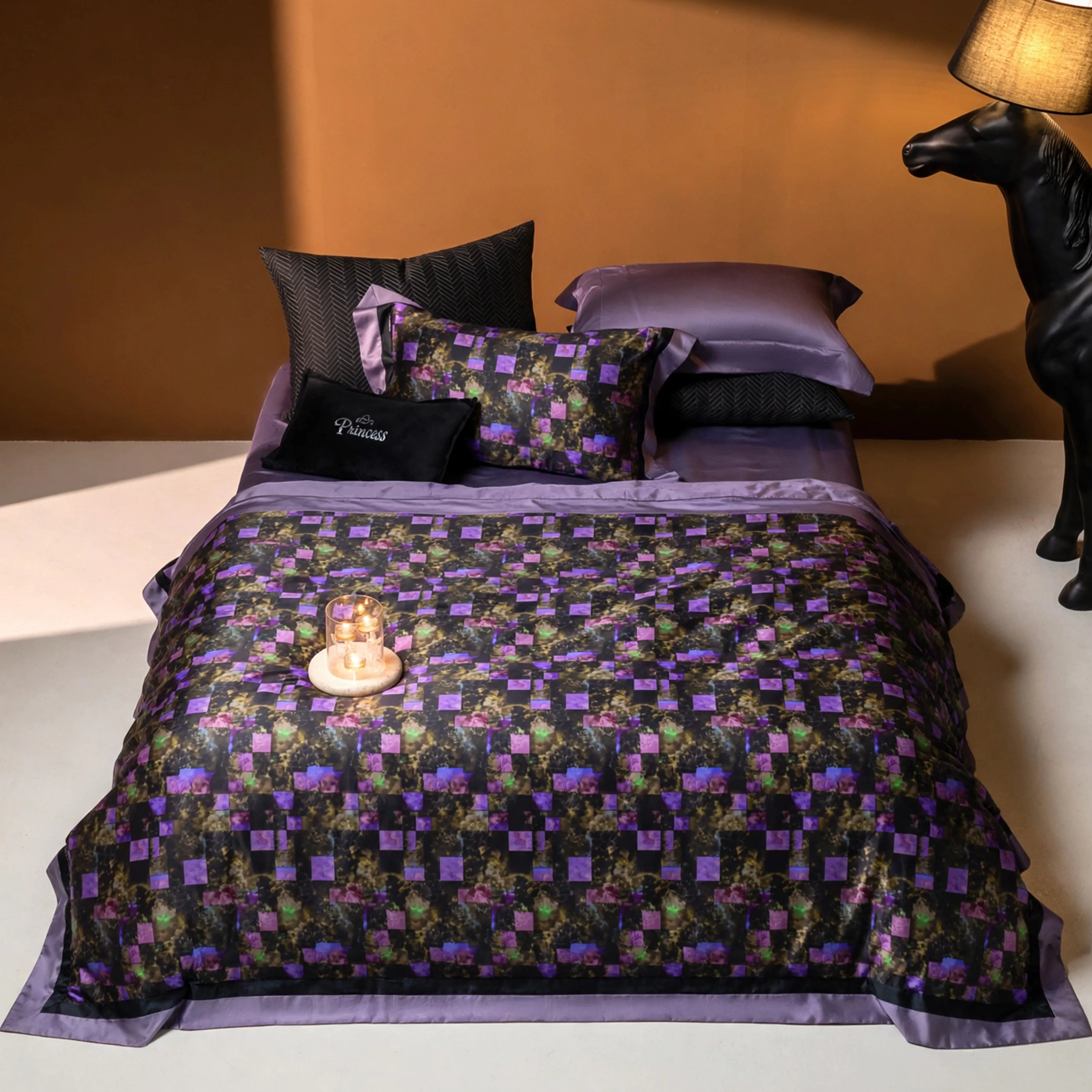 Modern Gothic Purple Geometric Print 100S Long Staple Cotton Bedding Set01