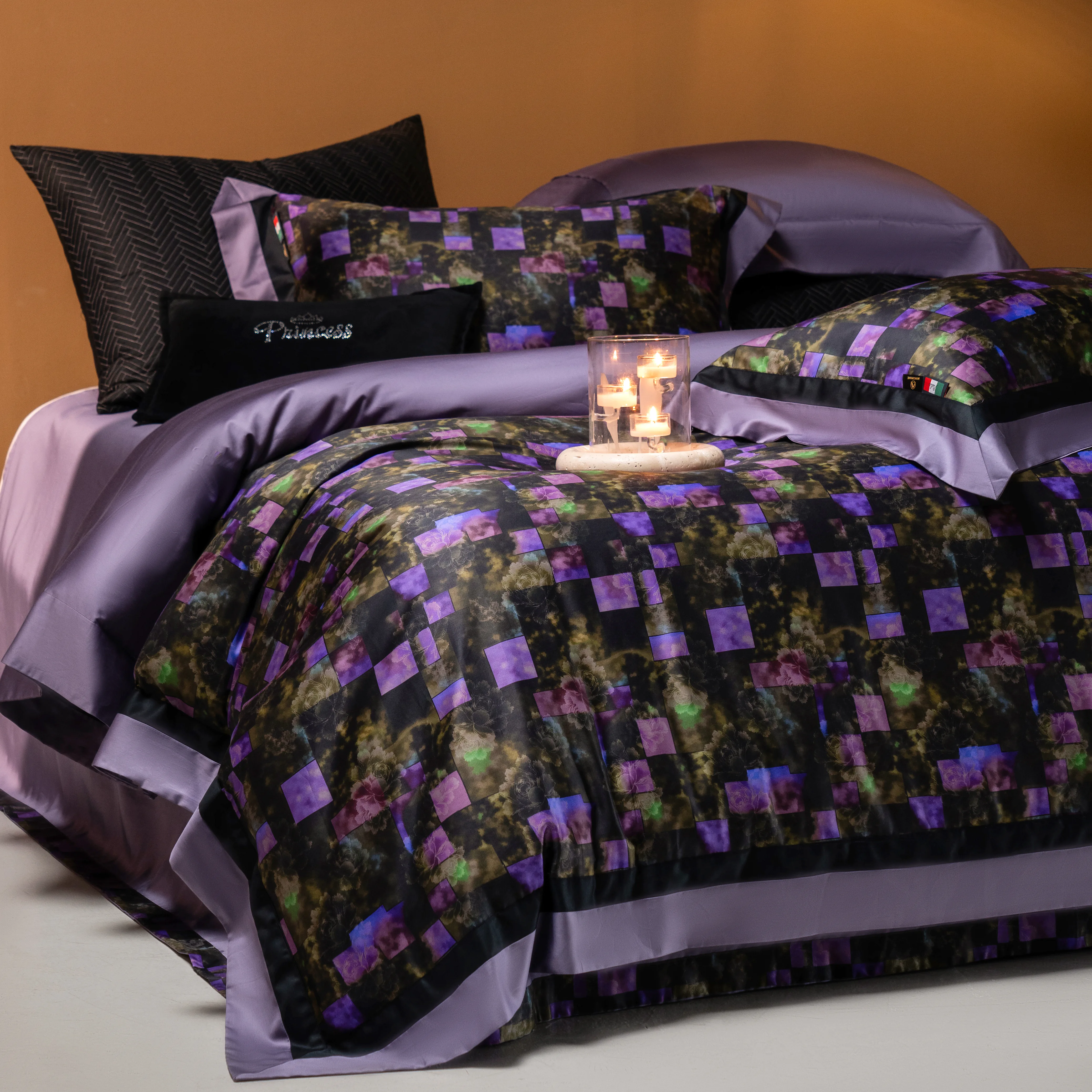 Modern Gothic Purple Geometric Print 100S Long Staple Cotton Bedding Set02