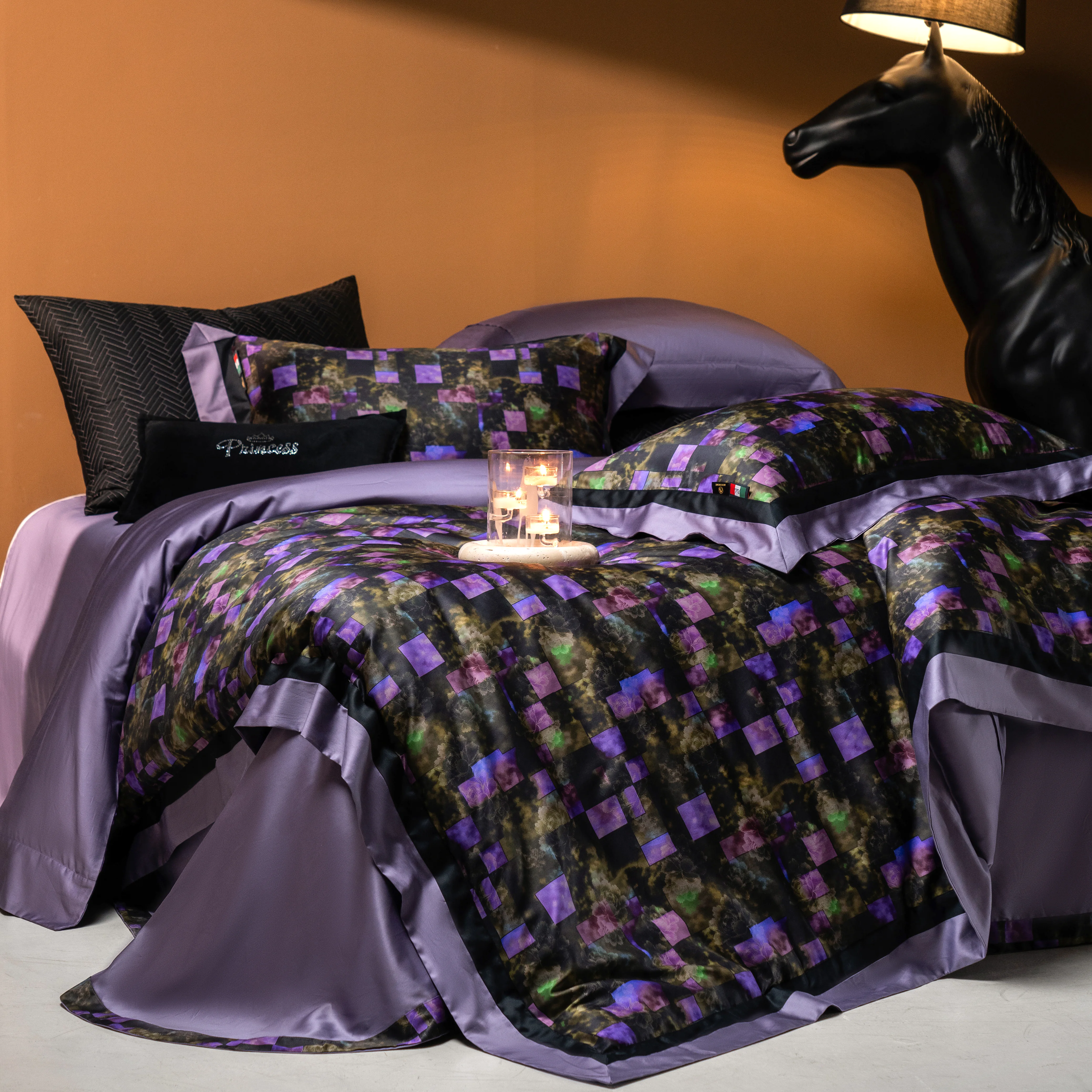 Modern Gothic Purple Geometric Print 100S Long-Staple Cotton Bedding Set04 Modern Gothic Purple Geometric Print 100S Long Staple Cotton Bedding Set04