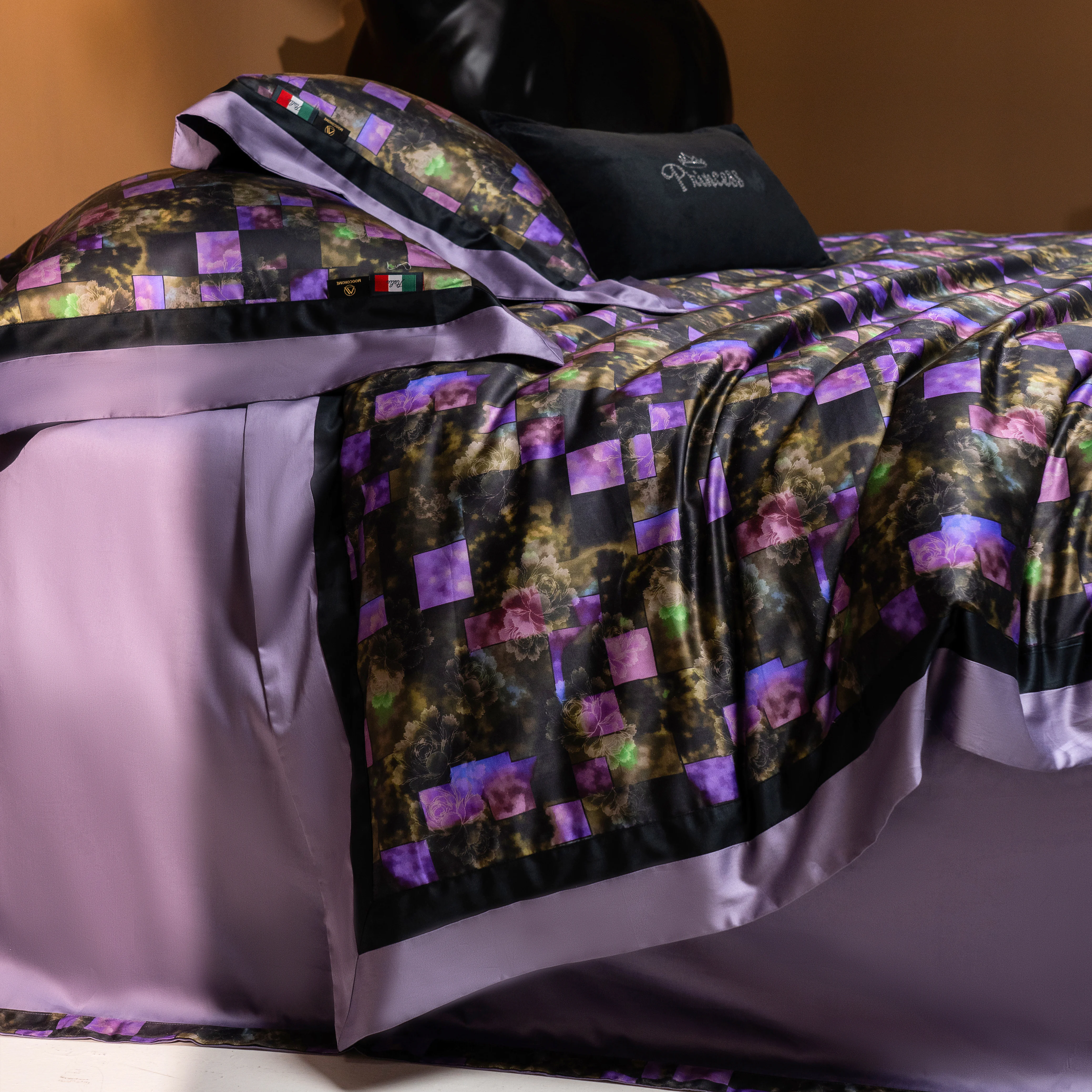 Modern Gothic Purple Geometric Print 100S Long-Staple Cotton Bedding Set08 Modern Gothic Purple Geometric Print 100S Long Staple Cotton Bedding Set08