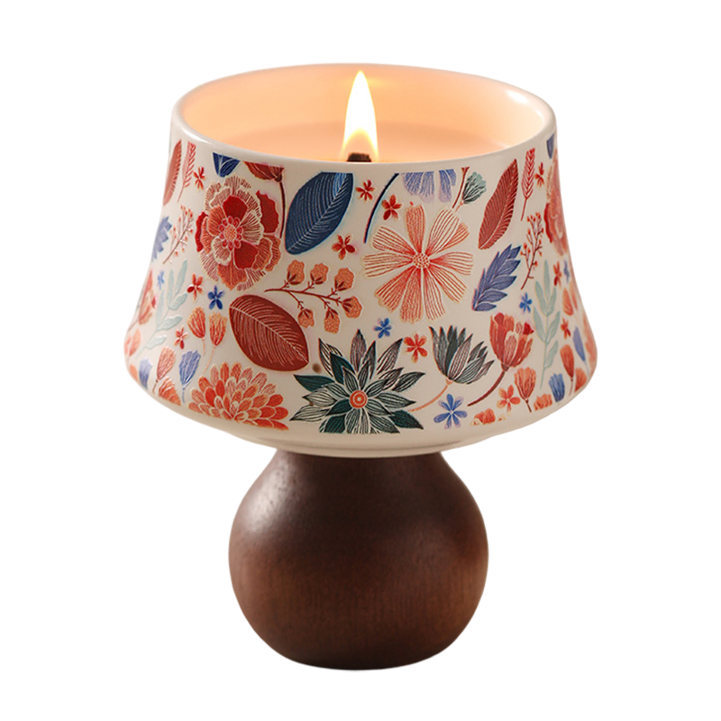 Natural Soy Wax Floral Ceramic Wooden Stand Fragrance Scented Candle01