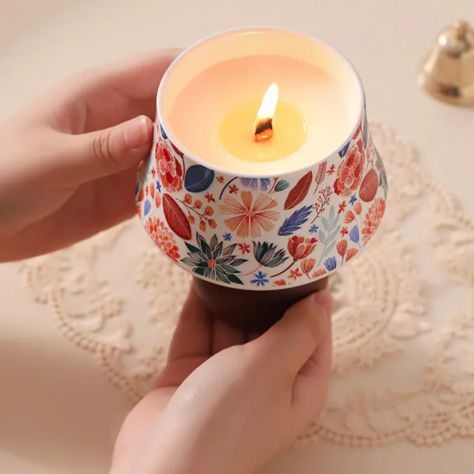 Natural Soy Wax Floral Ceramic Wooden Stand Fragrance Scented Candle02