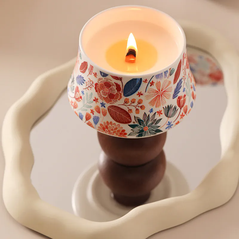 Natural Soy Wax Floral Ceramic Wooden Stand Fragrance Scented Candle05 Natural Soy Wax Floral Ceramic Wooden Stand Fragrance Scented Candle05