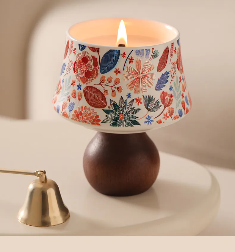 Natural Soy Wax Floral Ceramic Wooden Stand Fragrance Scented Candle06 Natural Soy Wax Floral Ceramic Wooden Stand Fragrance Scented Candle06