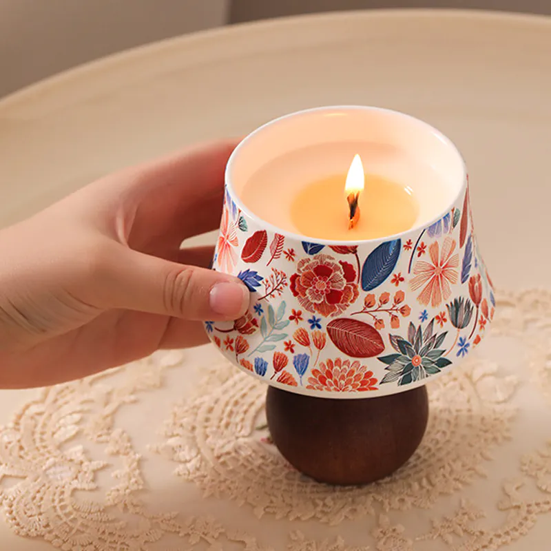 Natural Soy Wax Floral Ceramic Wooden Stand Fragrance Scented Candle07 Natural Soy Wax Floral Ceramic Wooden Stand Fragrance Scented Candle07