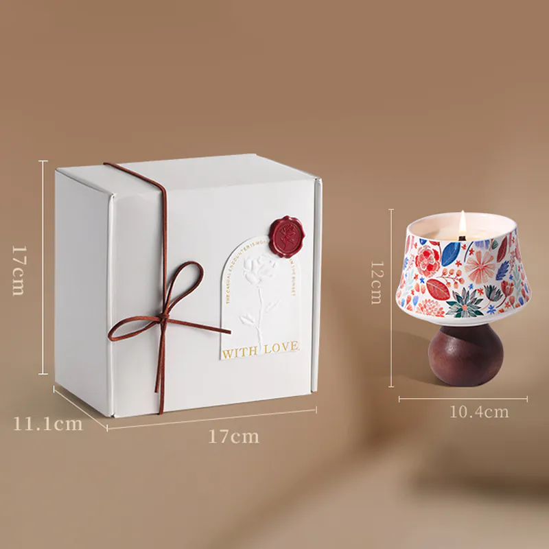 Natural Soy Wax Floral Ceramic Wooden Stand Fragrance Scented Candle09 Natural Soy Wax Floral Ceramic Wooden Stand Fragrance Scented Candle09
