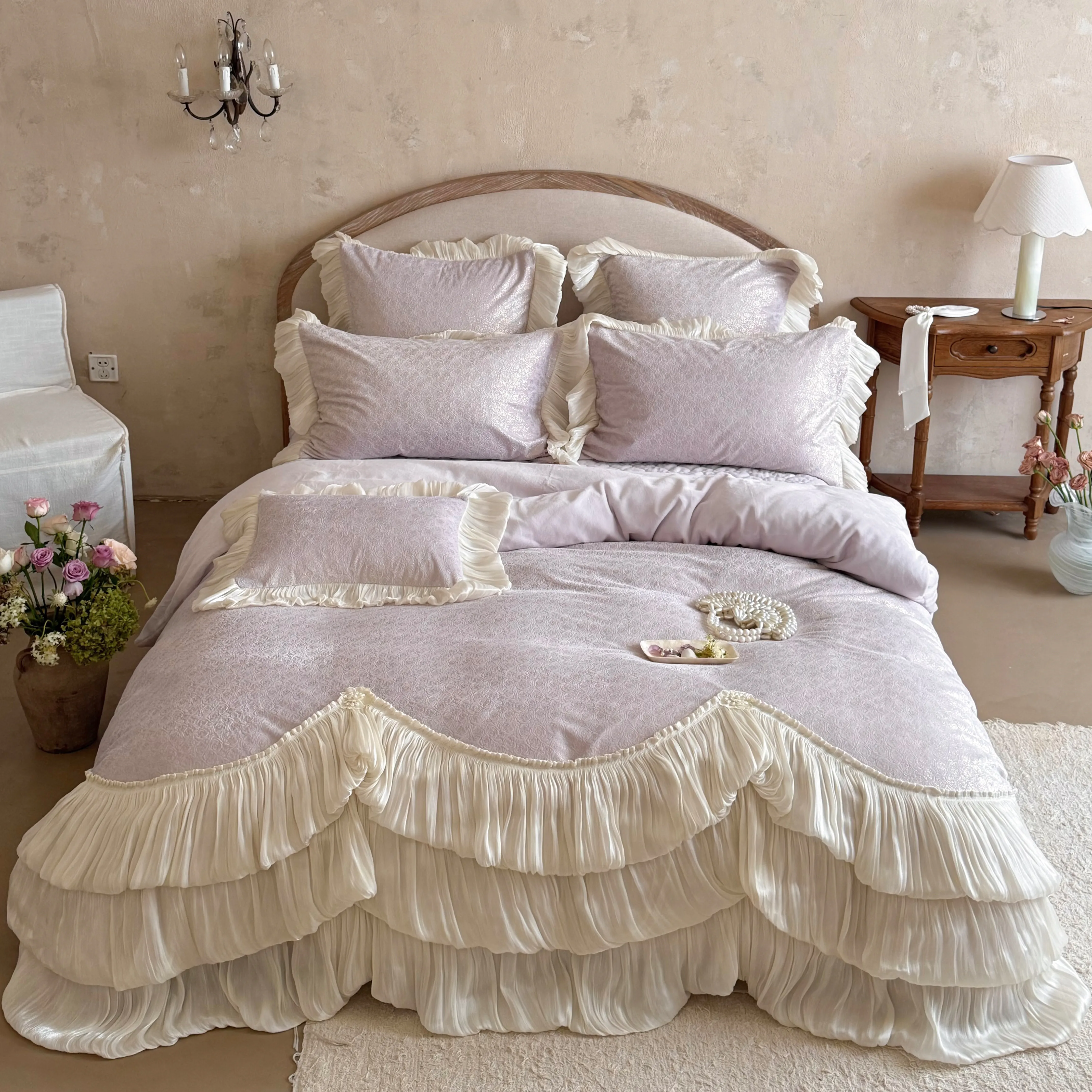 Princess Soft 260g Matte Milk Velvet Gold Foil Jacquard Duvet Cover Set01