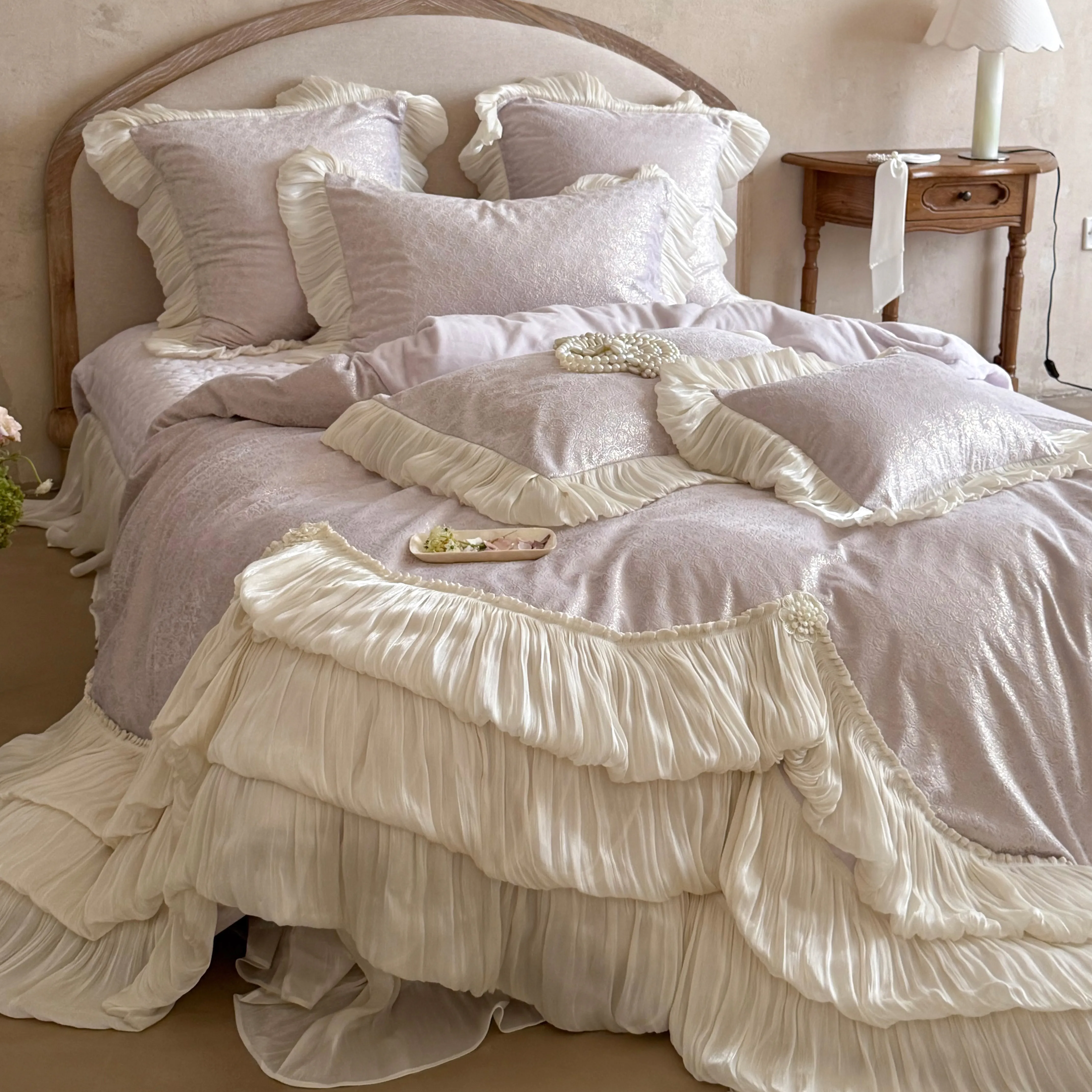 Princess Soft 260g Matte Milk Velvet Gold Foil Jacquard Duvet Cover Set02