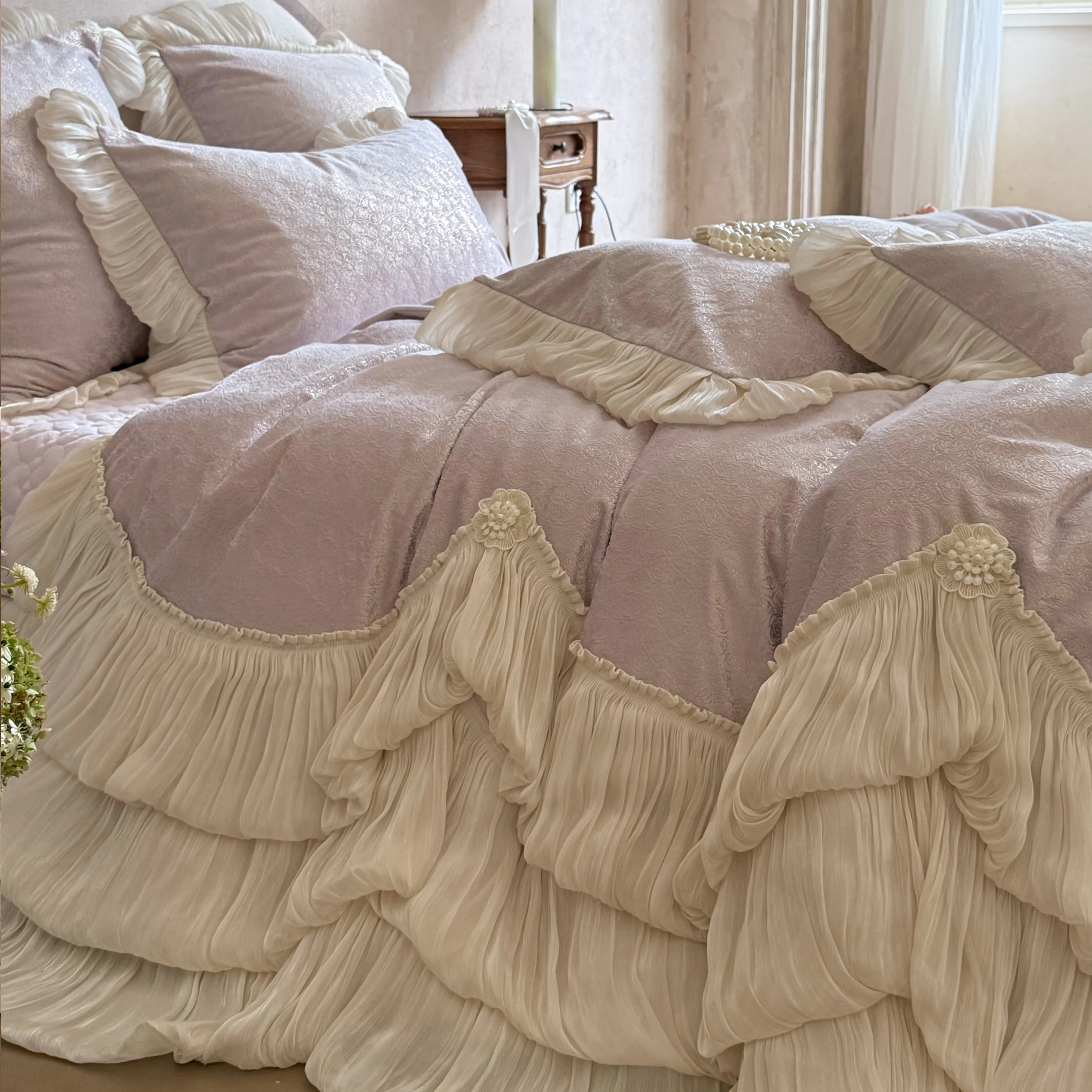 Princess Soft 260g Matte Milk Velvet Gold Foil Jacquard Duvet Cover Set03 Princess Soft 260g Matte Milk Velvet Gold Foil Jacquard Duvet Cover Set03