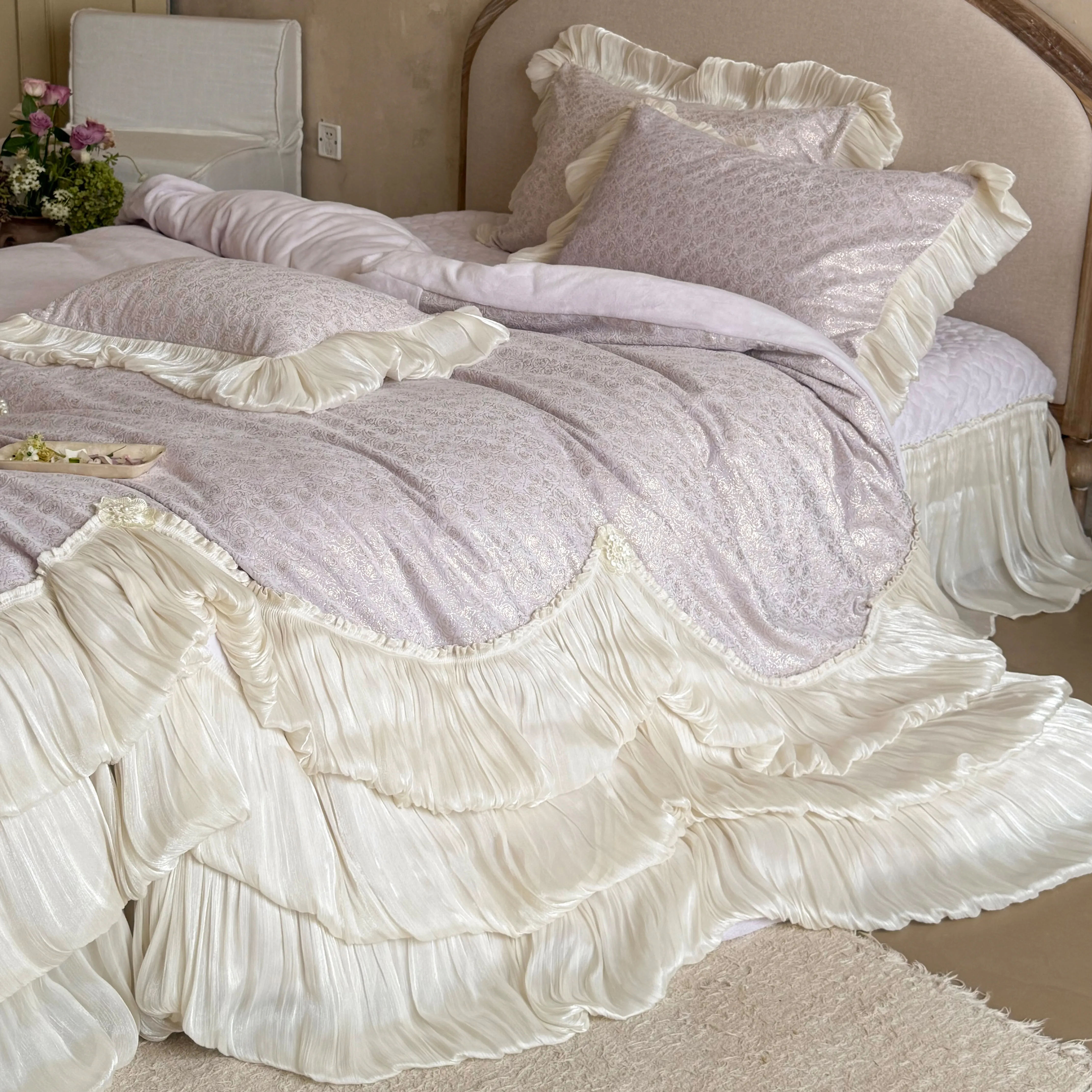Princess Soft 260g Matte Milk Velvet Gold Foil Jacquard Duvet Cover Set05 Princess Soft 260g Matte Milk Velvet Gold Foil Jacquard Duvet Cover Set05